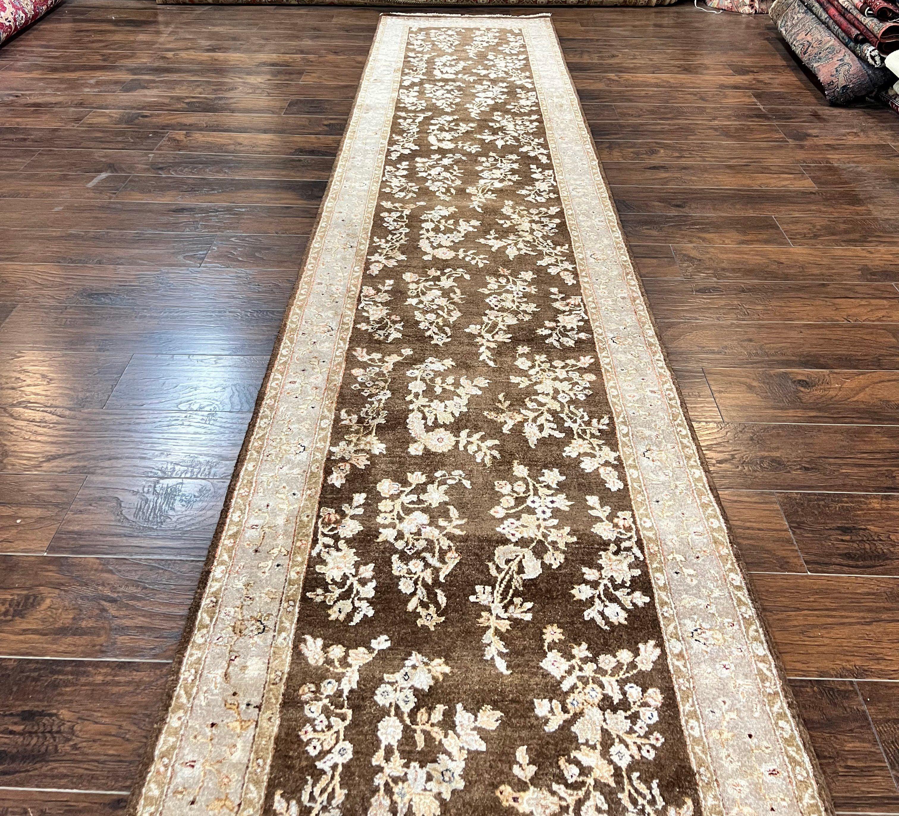 Peshawar Runner Rug 3 x 20, Wool Hand Knotted Vintage Pakistani Carpet, Brown & Taupe, Chobi Mahal Floral Rug, Extra Long Hallway Runner - Jewel Rugs