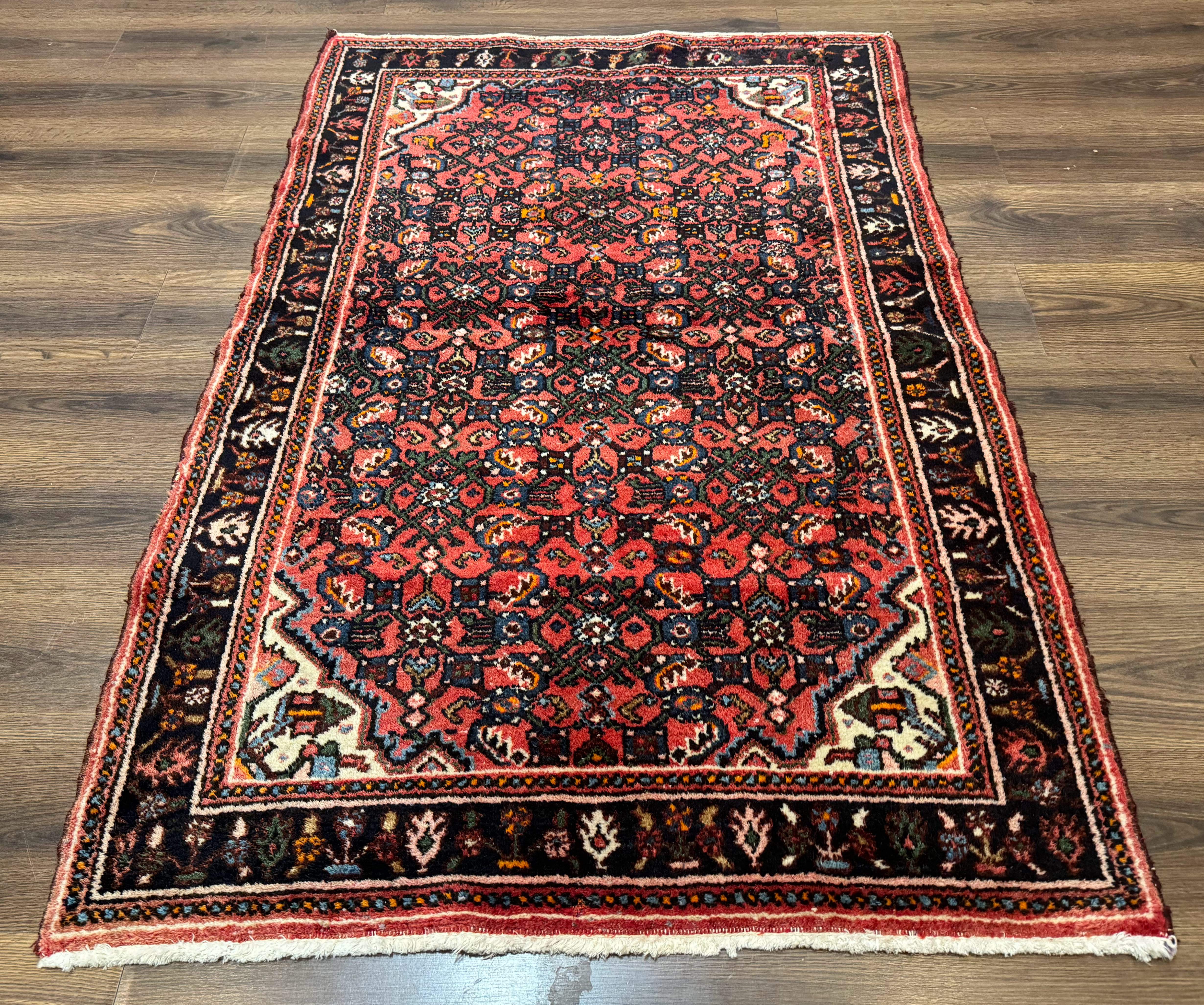 Antique Persian Hamadan Rug 4x5, Red, Allover Pattern - Jewel Rugs