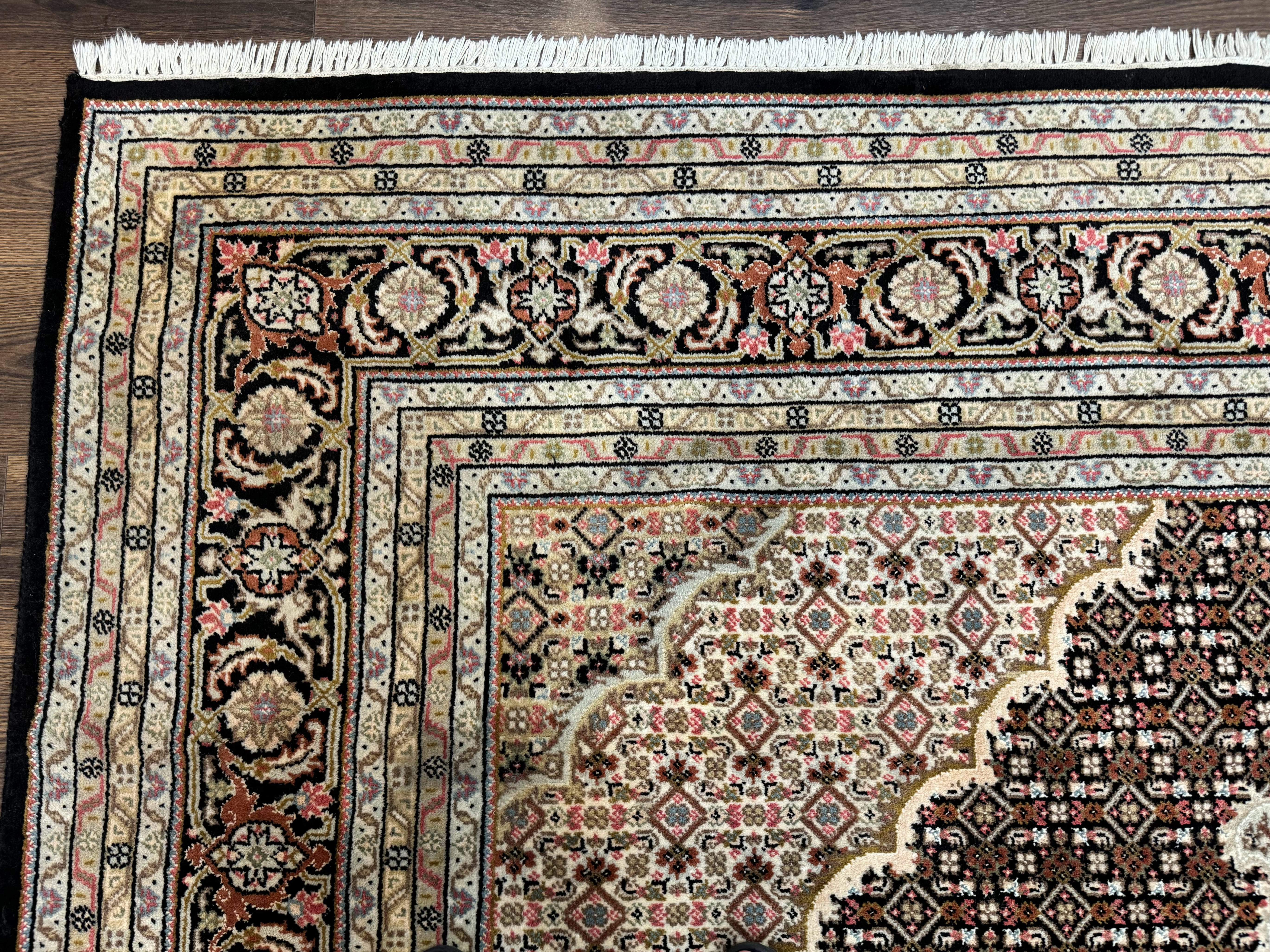 Indo Persian Rug 8x10, Herati Mahi Pattern, Black and Beige Oriental Carpet - Jewel Rugs