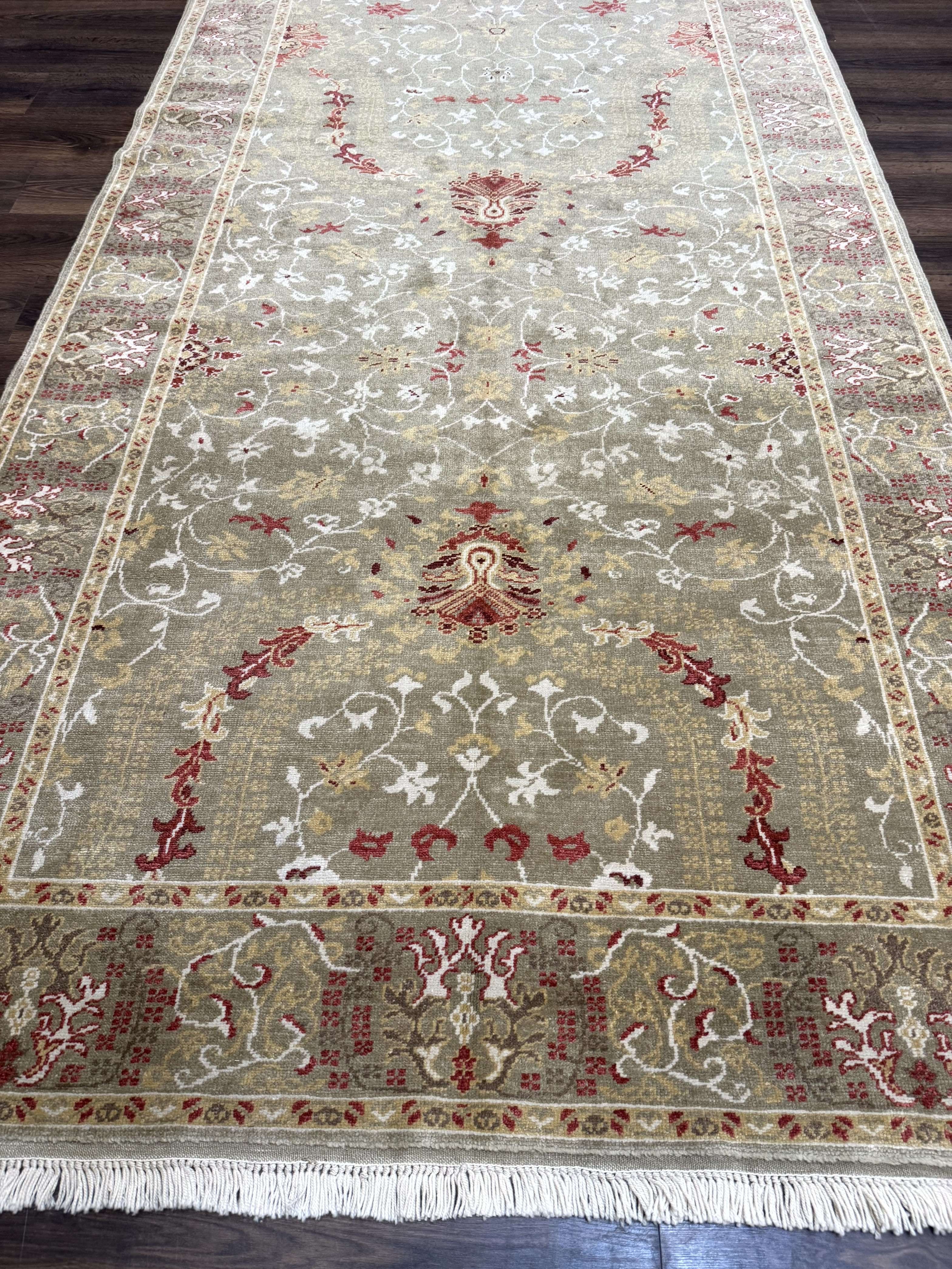 Egyptian Wide Runner Rug 5 x 18 ft, Hand Knotted Hallway Carpet, Light Olive Green, Allover Pattern - Jewel Rugs