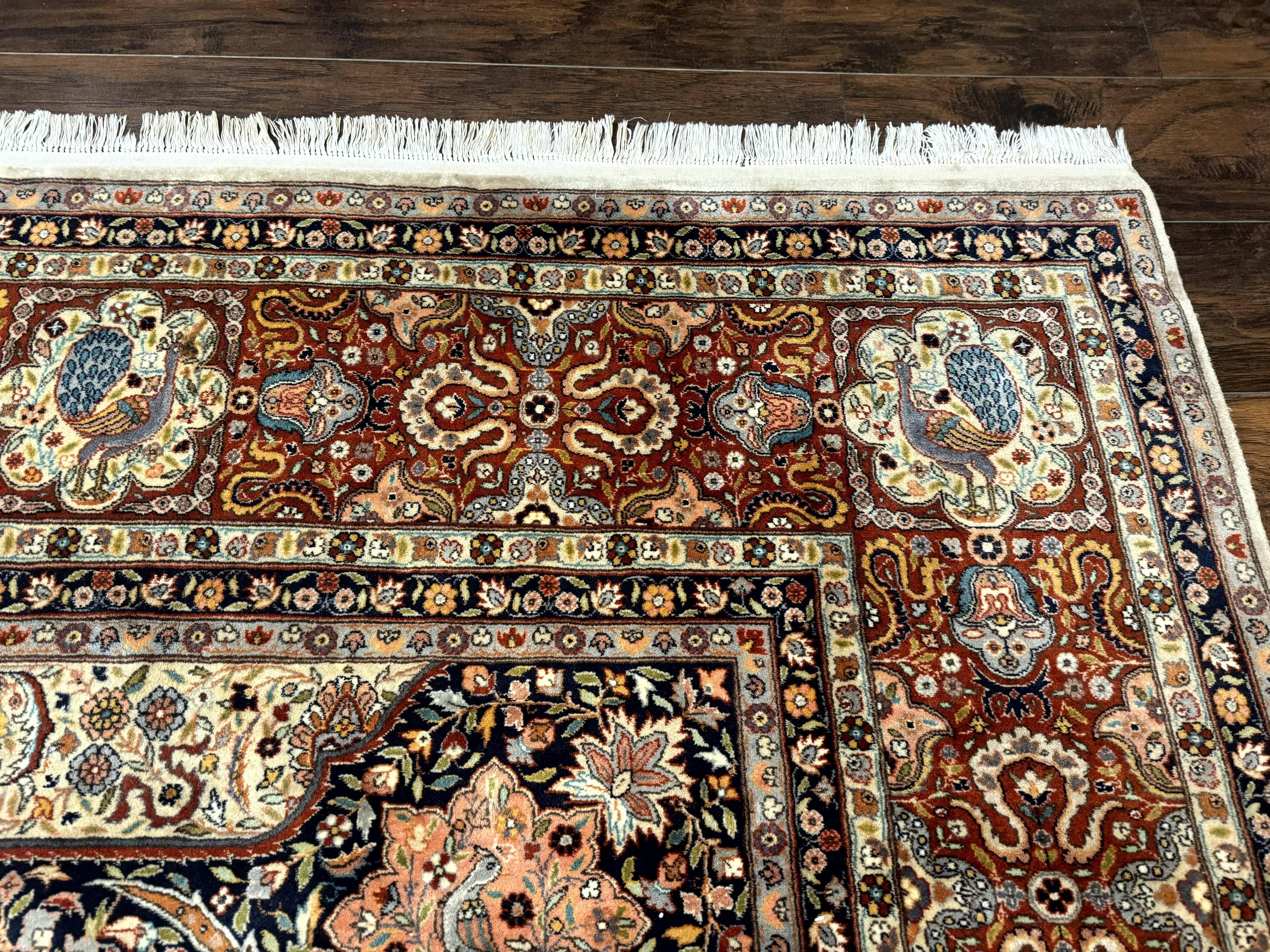 Wonderful Pak Persian Rug 9x12, Very Fine 260 KPSI, Floral Peacocks, Handmade Vintage Wool Rug - Jewel Rugs