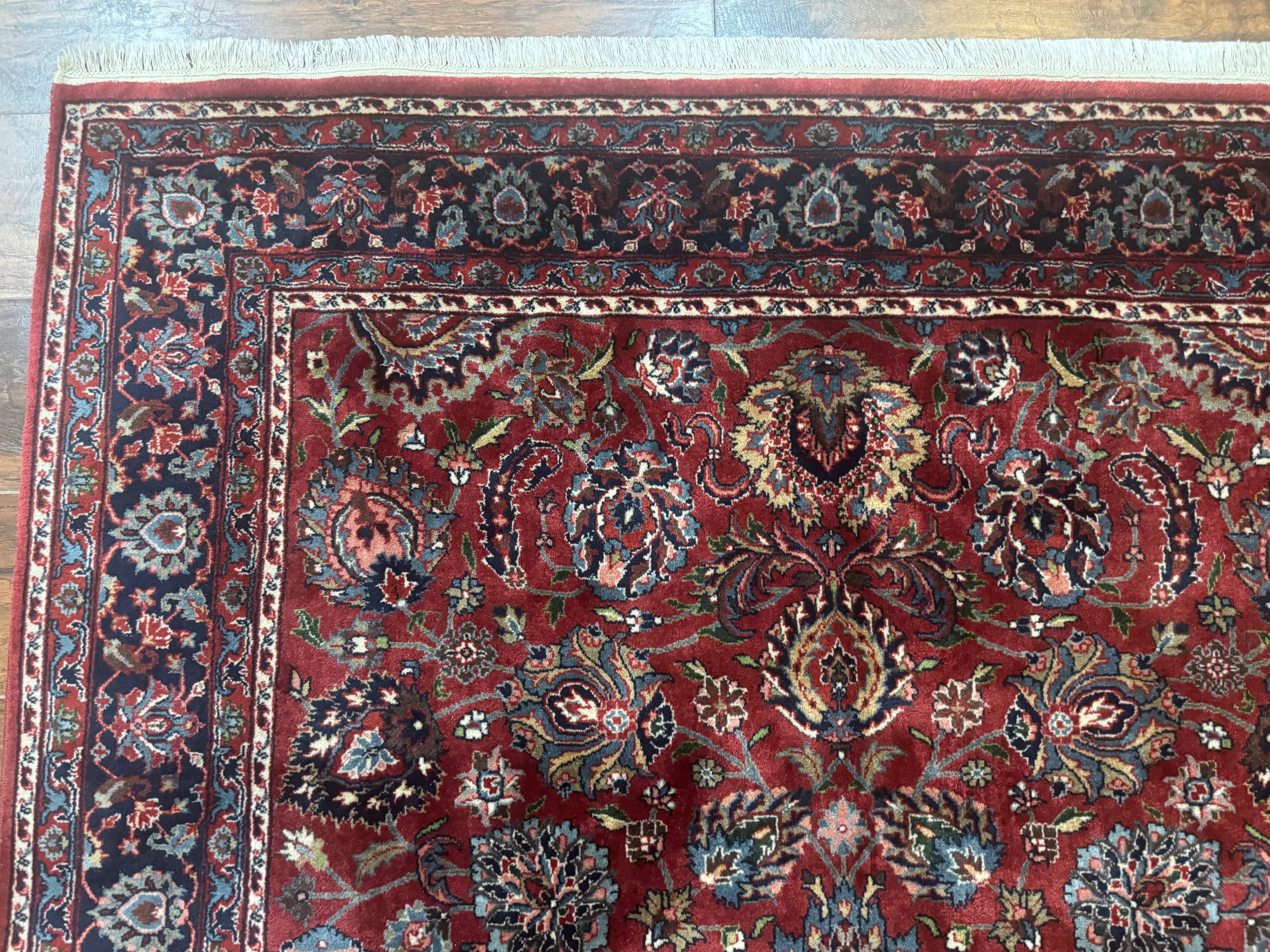 Indo Persian Rug 5x7, Vintage Traditional Floral Carpet, Burgundy and Navy Blue - Jewel Rugs
