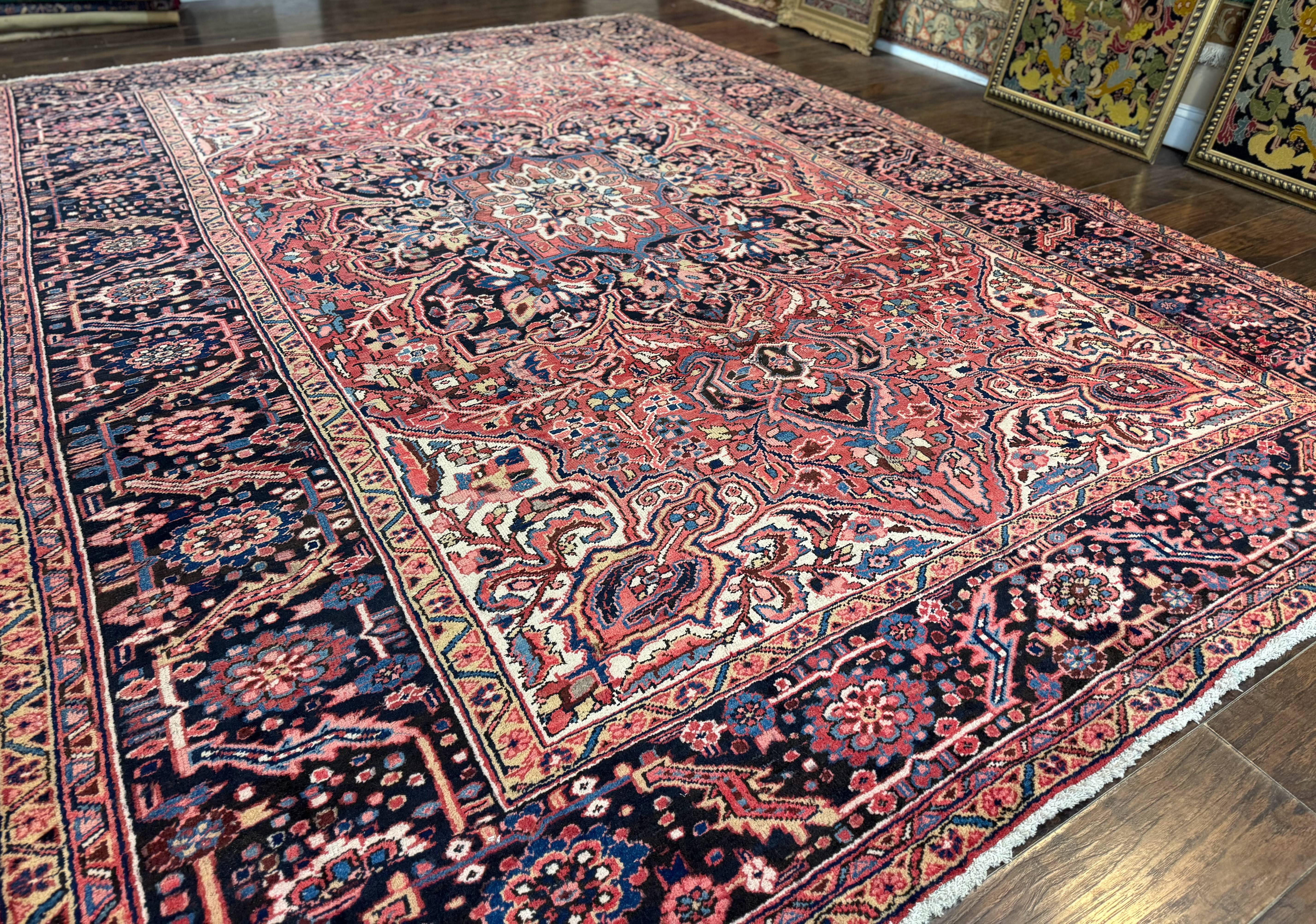 Persian Heriz Rug 10x13, Antique Wool Carpet, Geometric, Ahar Rug - Jewel Rugs