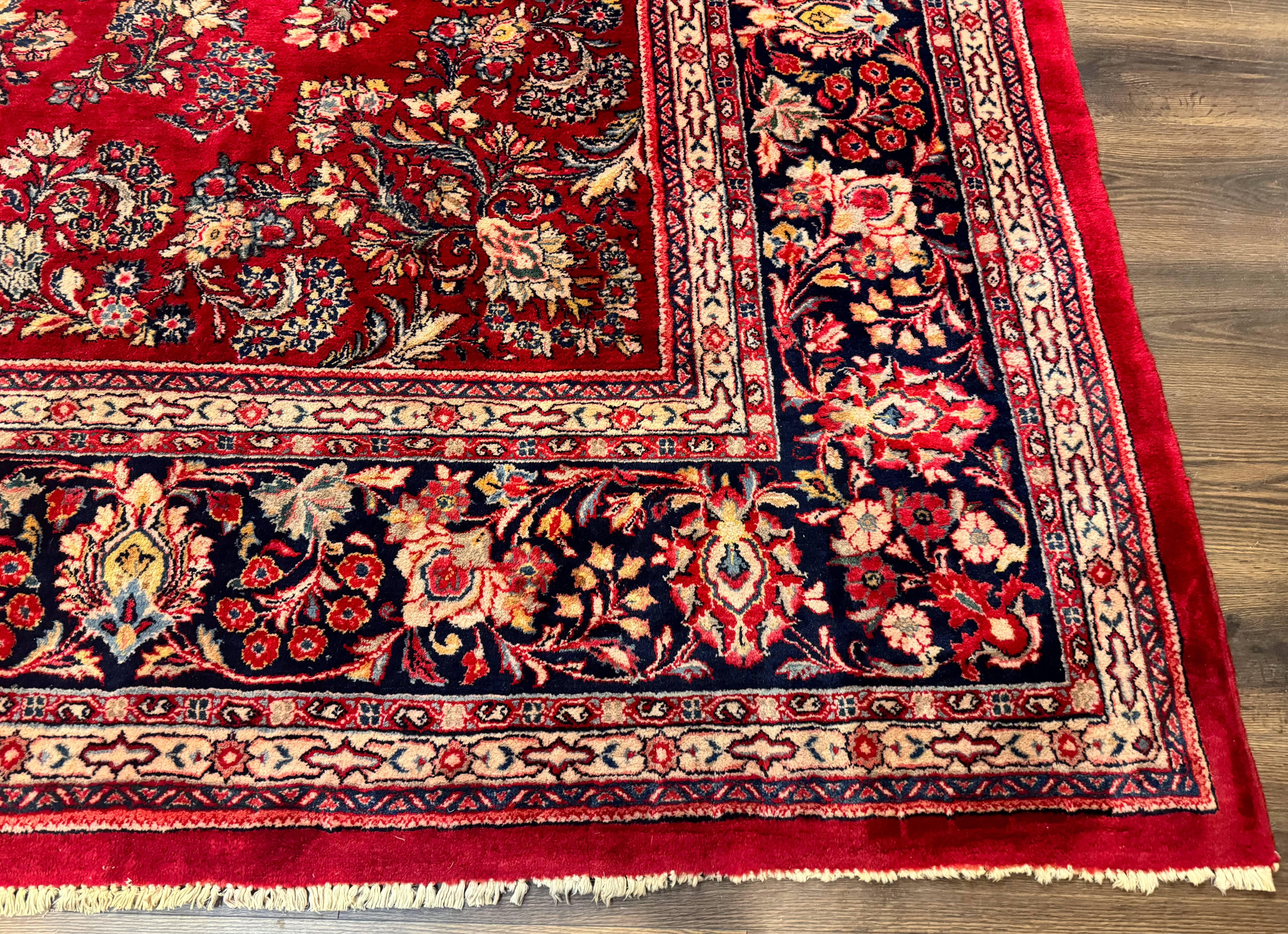 Large Persian Sarouk Rug 12x16, Palace Sized Antique Persian Carpet, Red, Allover Pattern, Handmade Wool Rug - Jewel Rugs