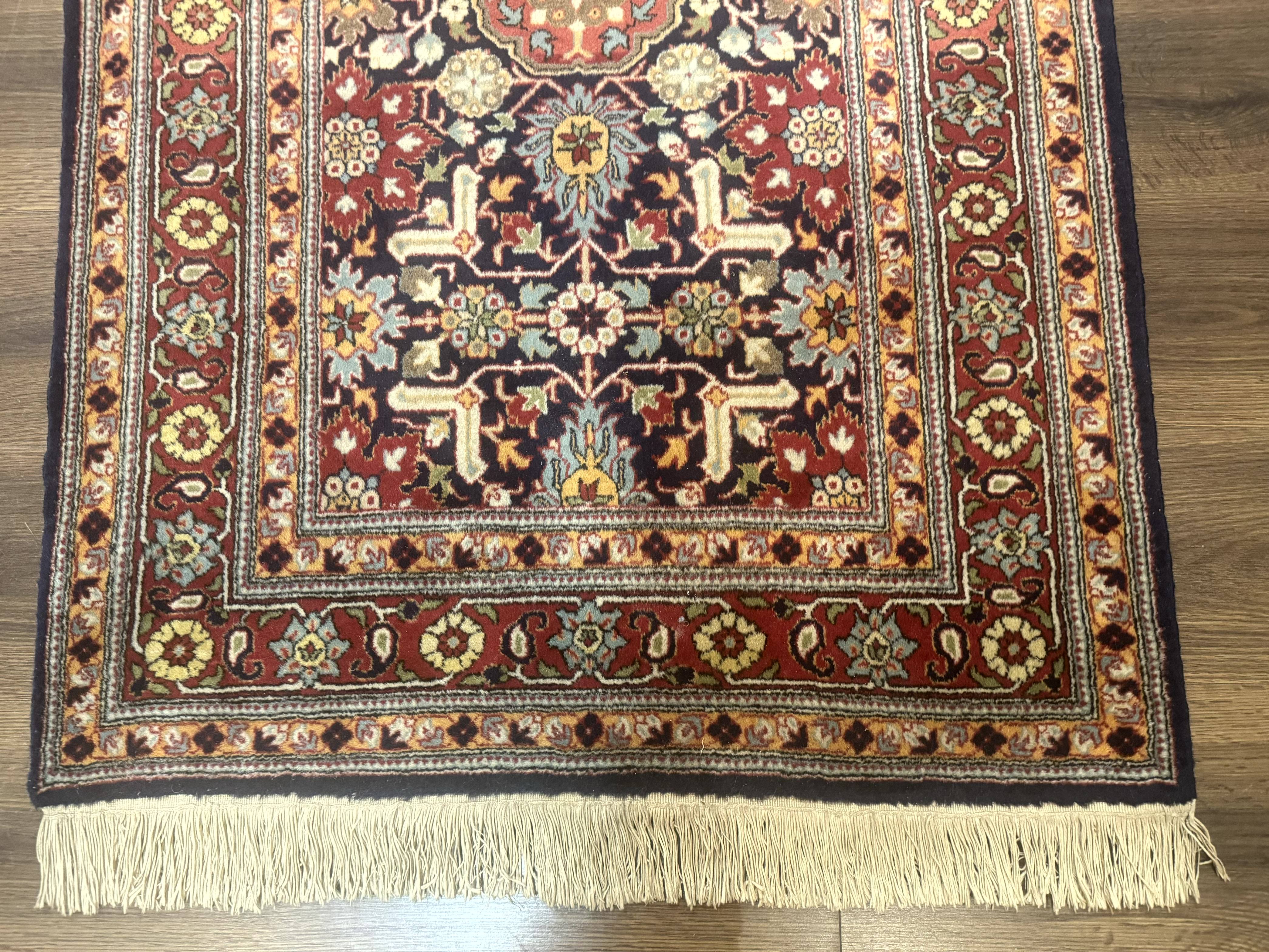 Turkish Hereke Rug 3x5, Navy Blue and Red, Fine 210 KPSI - Jewel Rugs