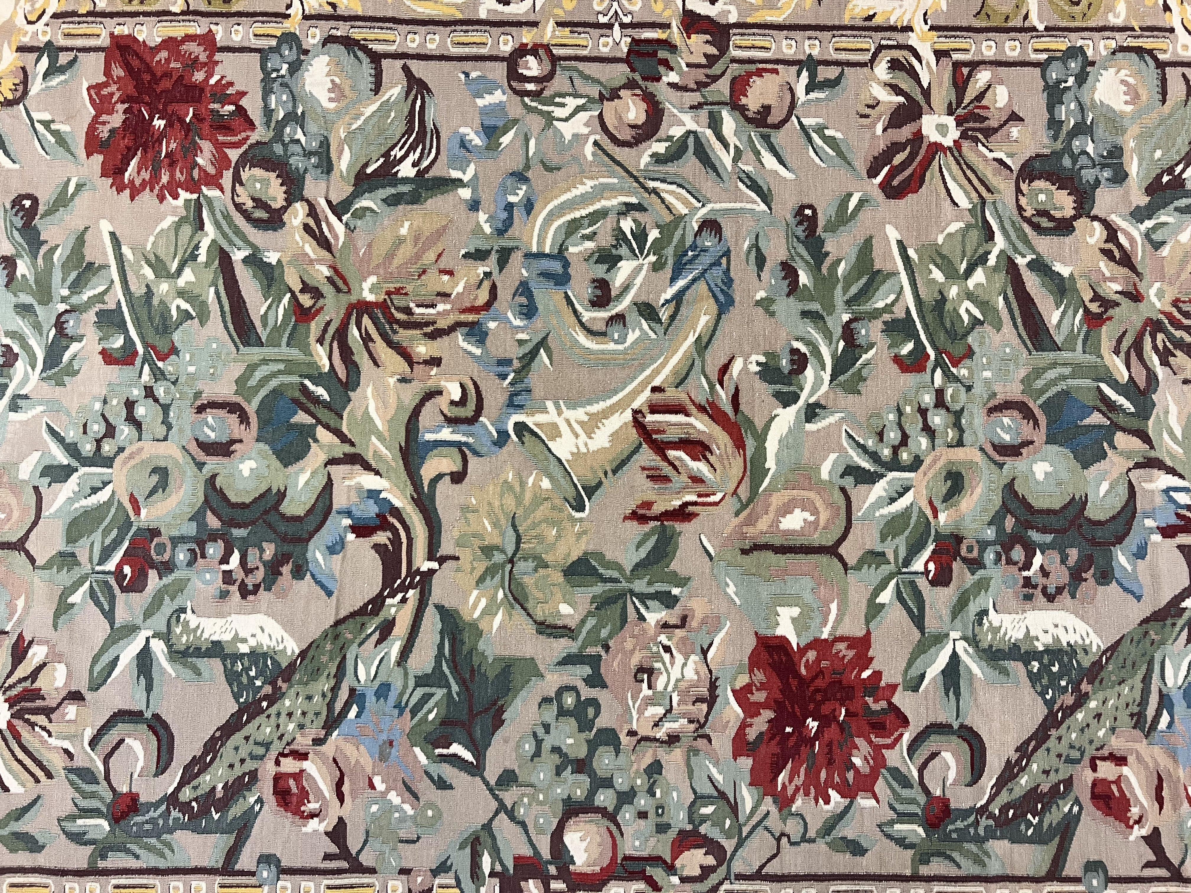 Ralph Lauren Kilim Wool Rug 6x9, Handmade Hand-woven Vintage Ralph Lauren Carpet, Birds and Flowers, Area Rug 6 x 9 Flatweave Carpet - Jewel Rugs