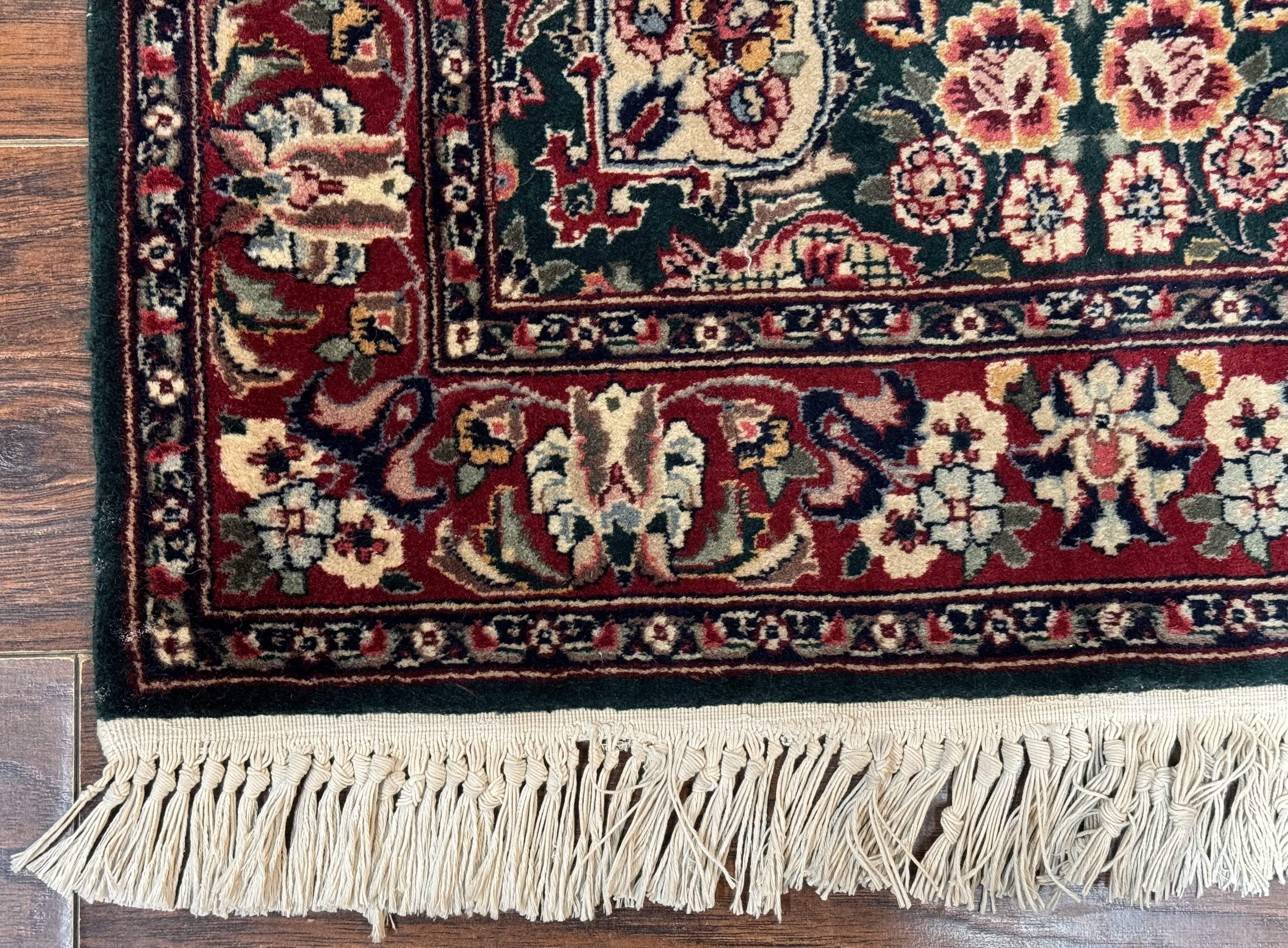 Pak Persian Runner Rug 3x12 – Dark Green and Wine Red, Hand-Knotted Wool, Vintage - Jewel Rugs