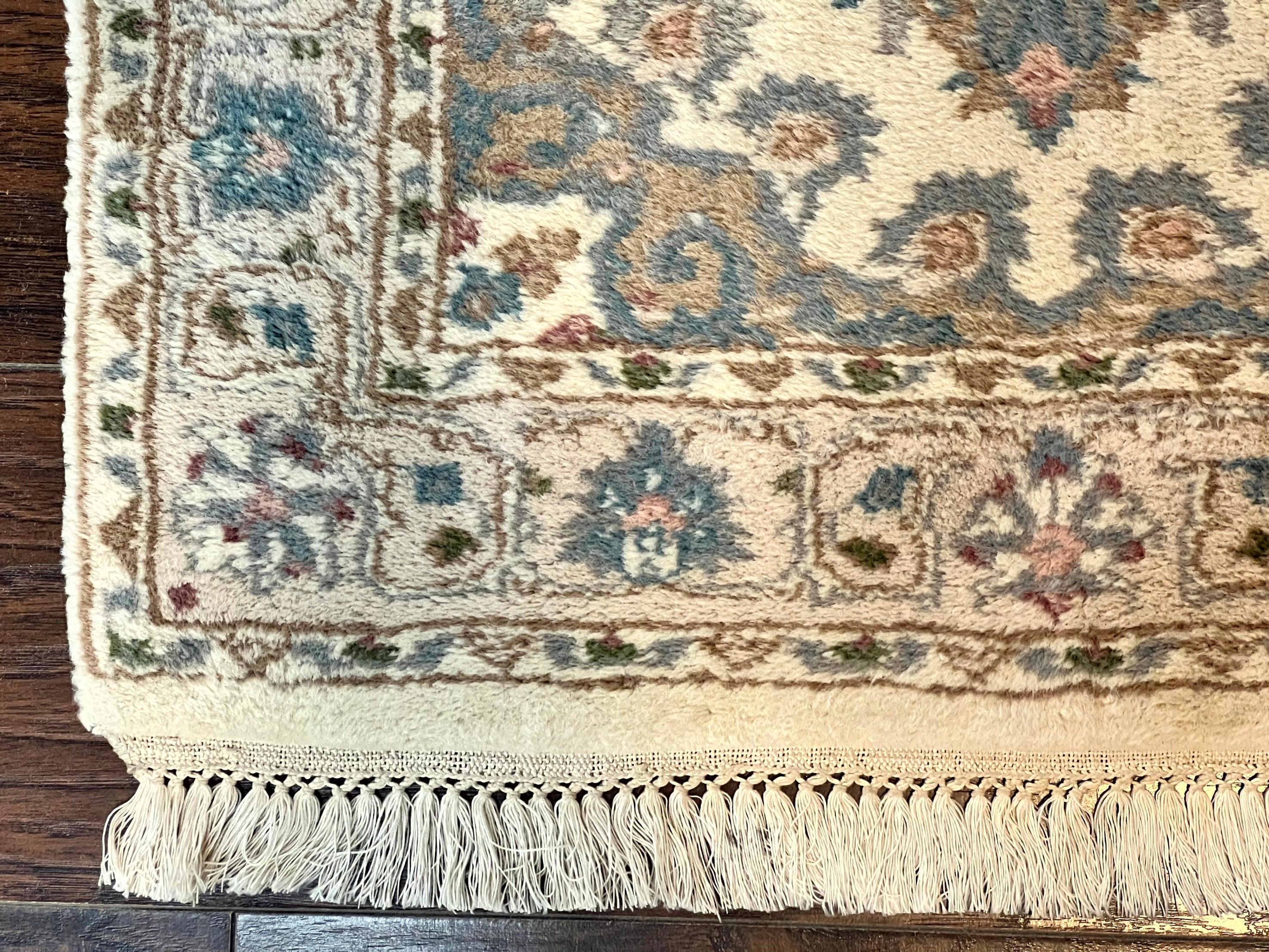 Indo Persian Runner Rug 2.5 x 9.5, Handmade Vintage Wool Rug for Hallway, Floral, Ivory - Jewel Rugs