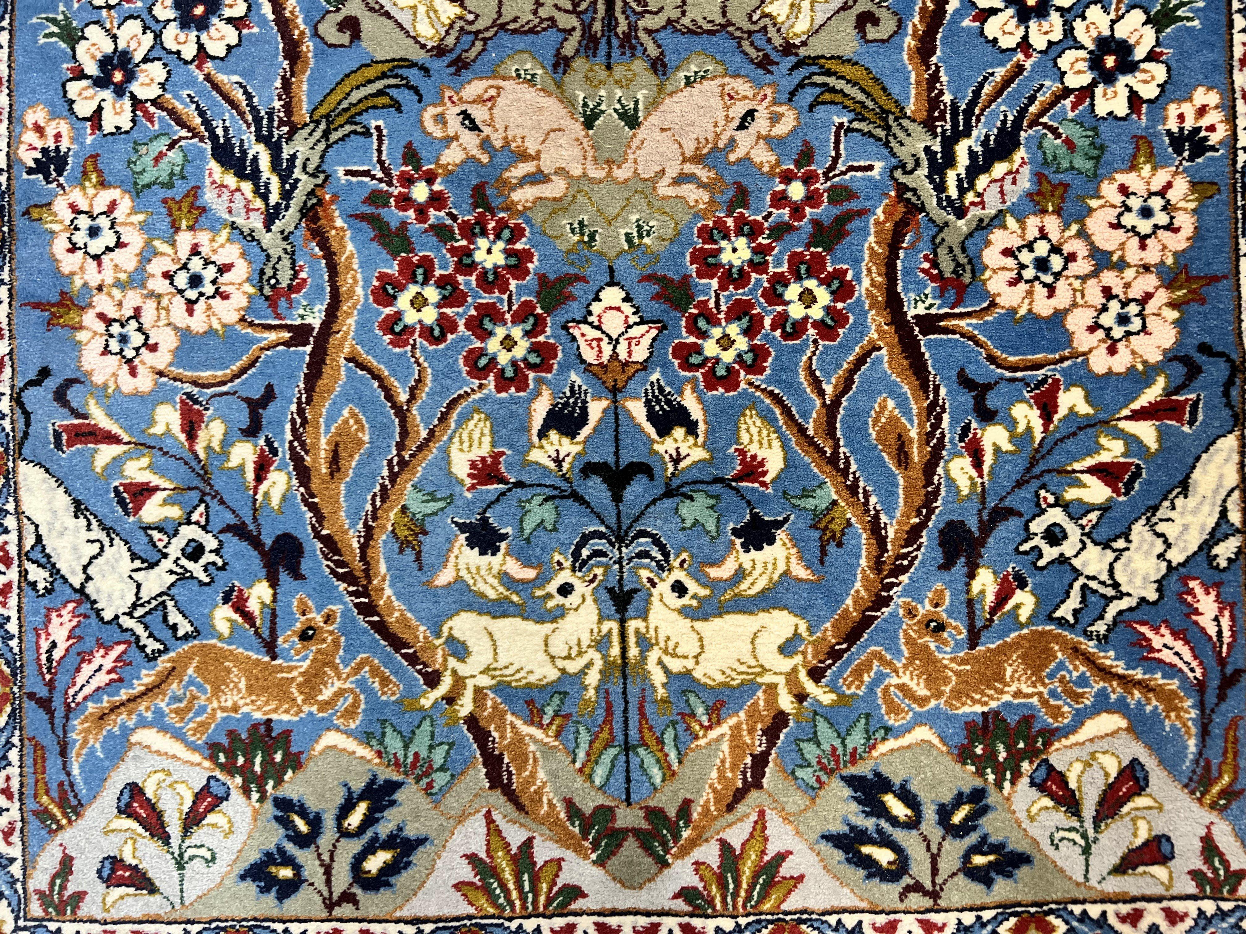 Persian Isfahan Tree of Life Rug 2.5 x 3.8, Animal & Bird Pictorials, Super Fine 500 KSPI, Blue, Handmade, Kork Wool Silk Highlights, Vintage - Jewel Rugs