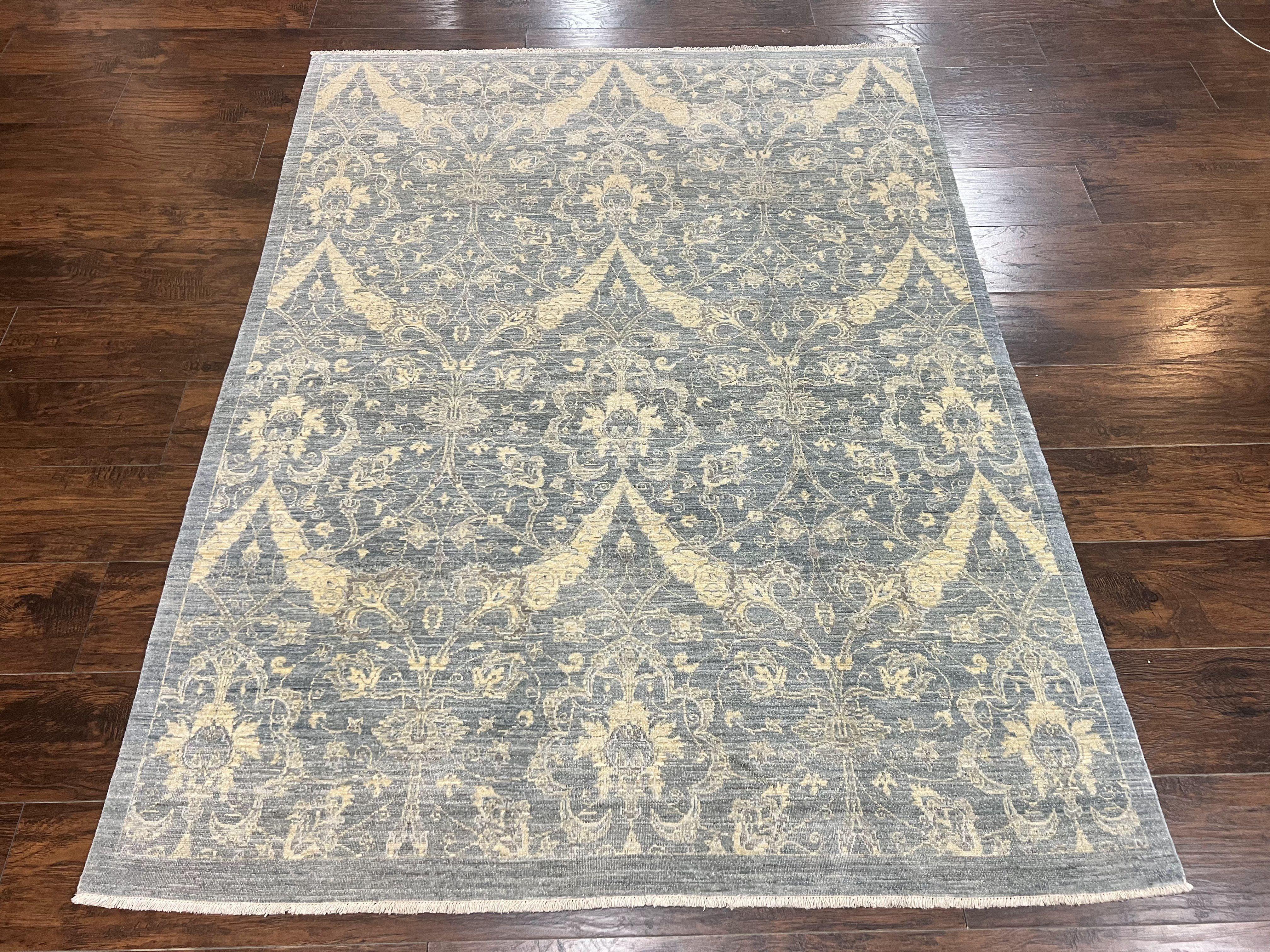 Contemporary Pakistani Rug 5 x 6.6, Handmade Floral Wool Rug, Spanish Pattern - Jewel Rugs