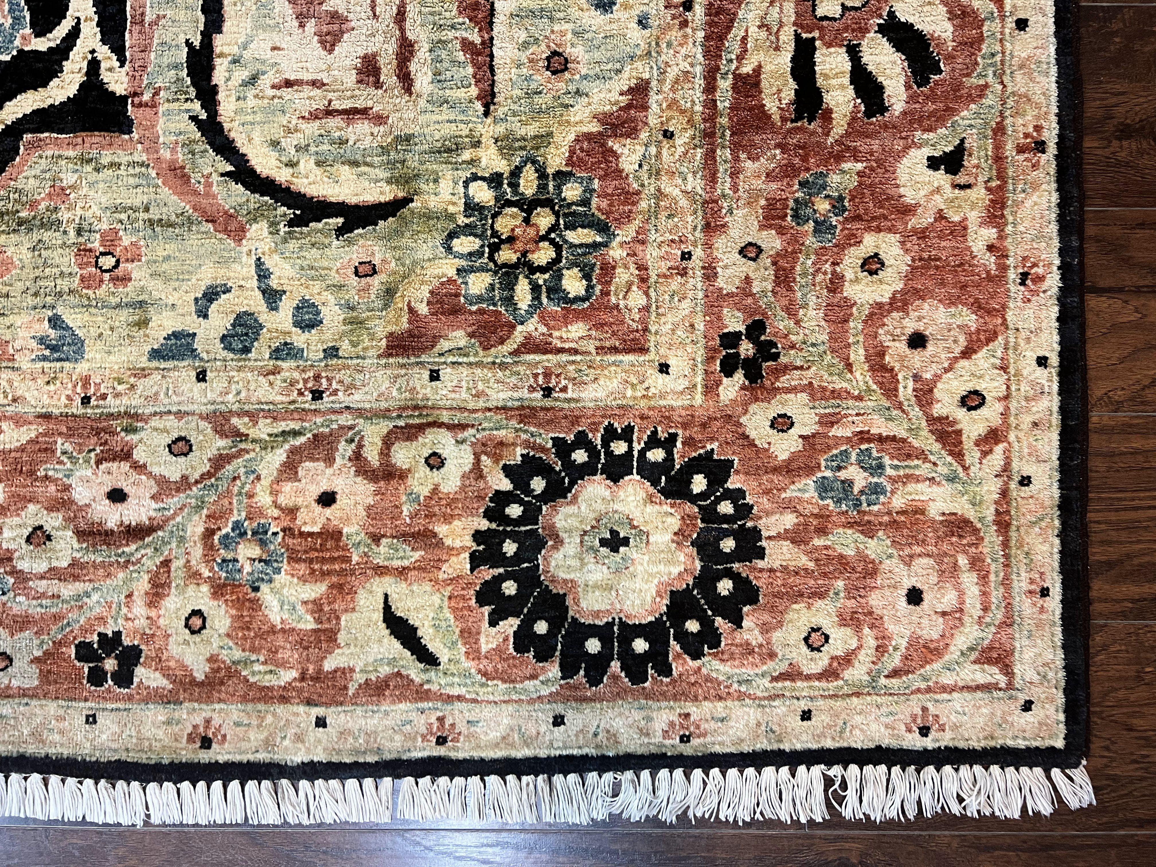 Pak Persian Rug 8x10, Pakistani Mahal Sultanabad Carpet, Signature from Master Weaver, Shiny Wool, Black Red Vintage Handmade Medallion Rug - Jewel Rugs