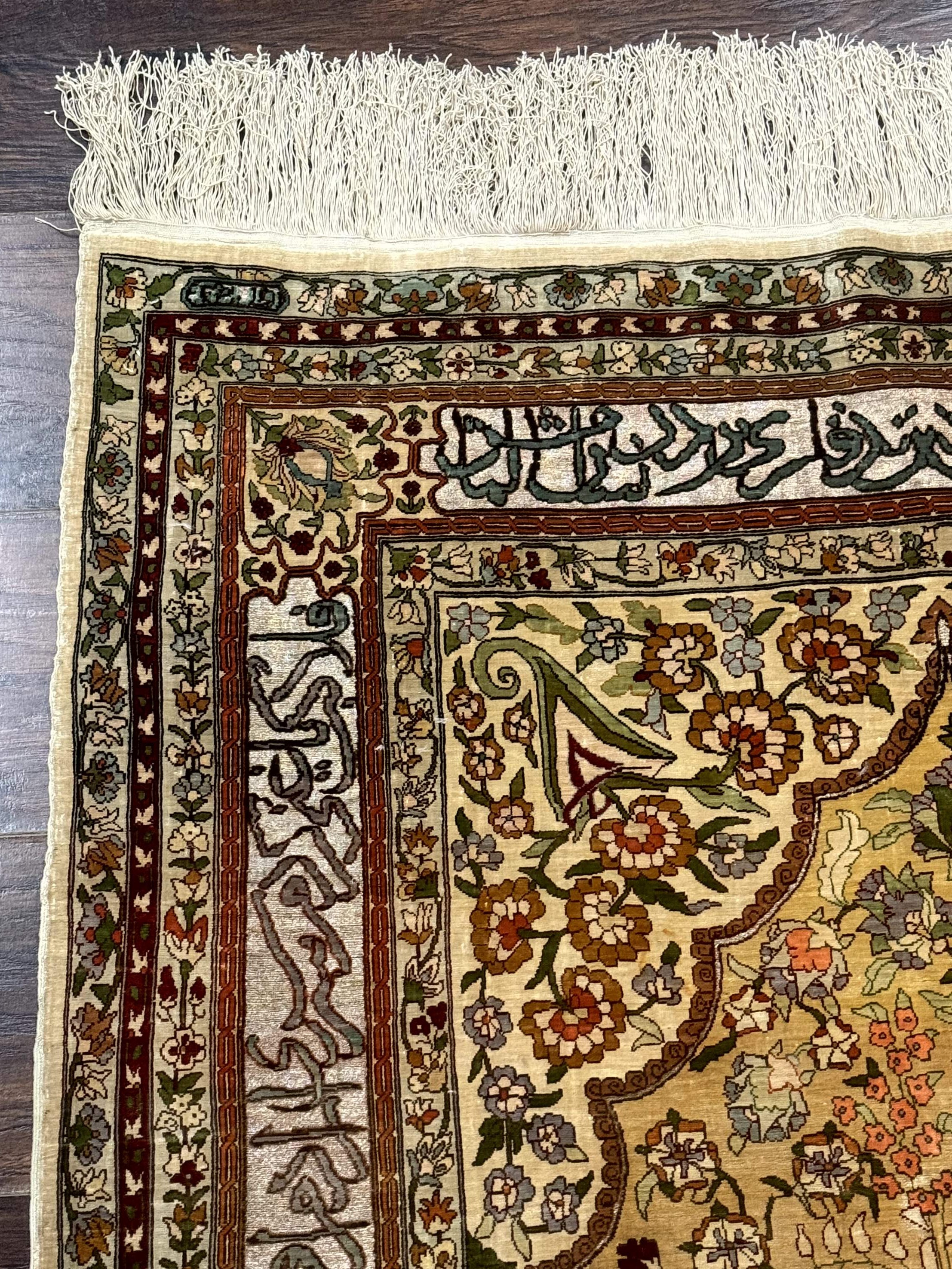 Silk Turkish Hereke Rug 3x5 – Gold, Silk with Metal Threads, Exceptionally Fine 700 KPSI - Jewel Rugs