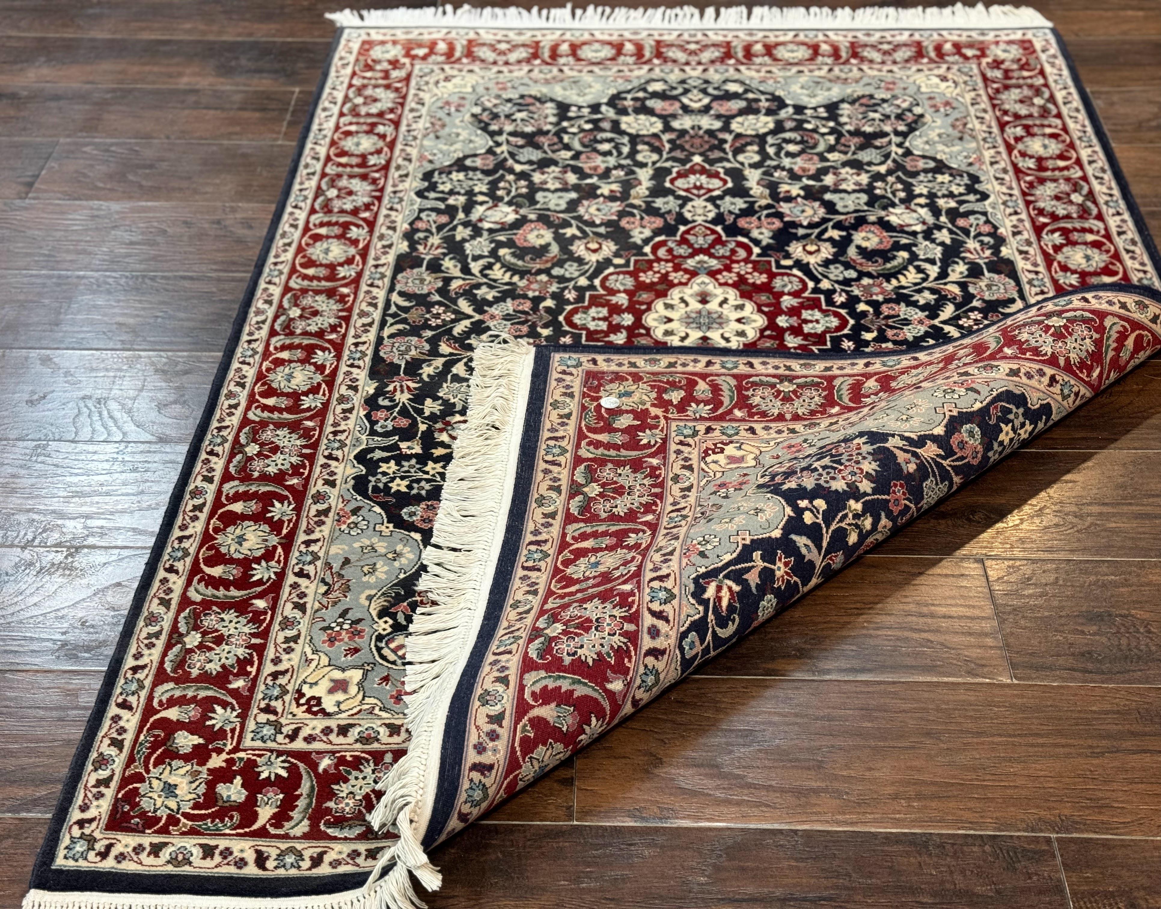 Dark Blue Persian Rug 4x6, Fine 260 KPSI, Traditional Oriental Carpet, Dark Blue and Dark Red, Pak Persian Rug, Floral Medallion, Handmade - Jewel Rugs