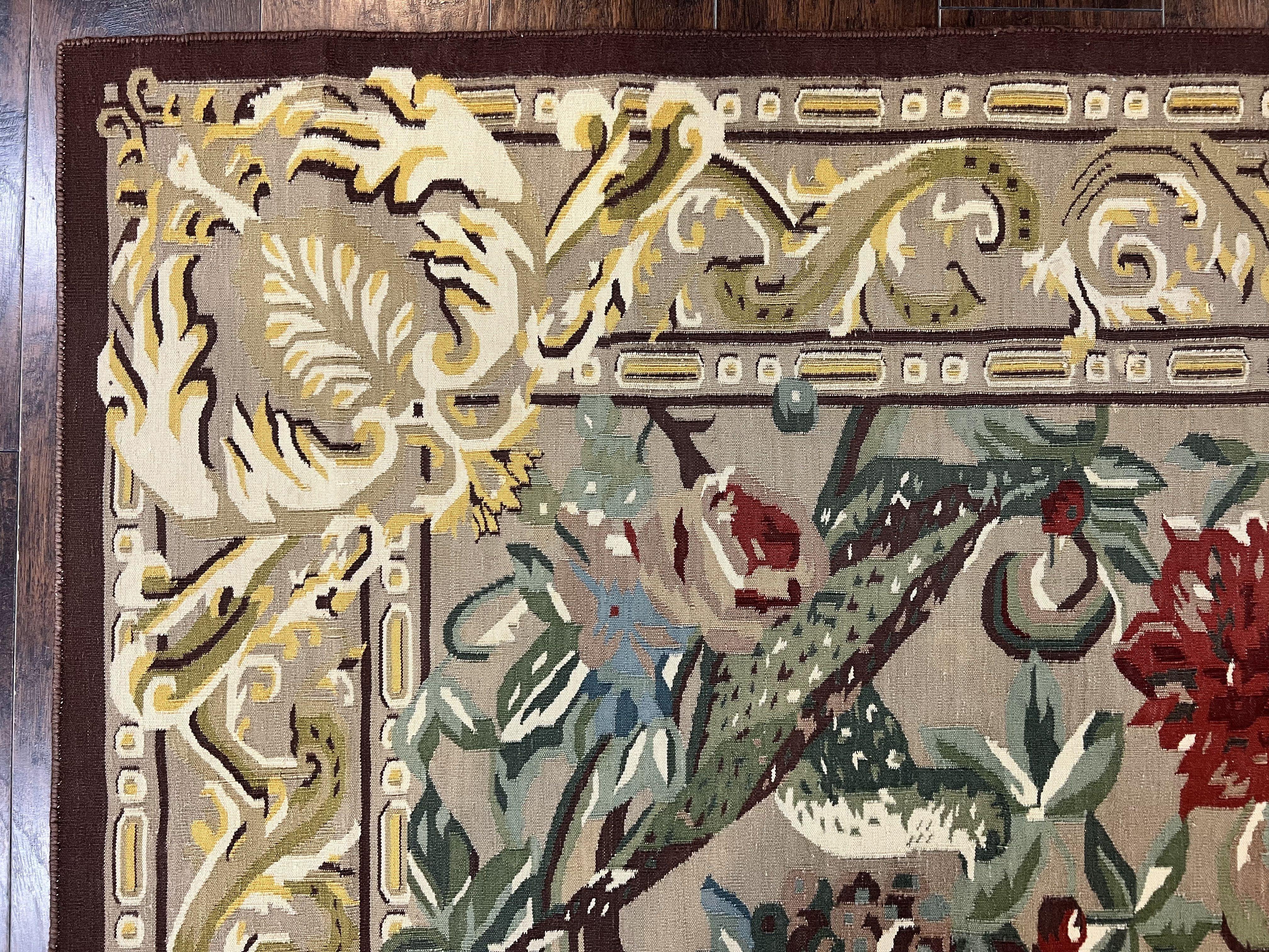 Ralph Lauren Kilim Wool Rug 6x9, Handmade Hand-woven Vintage Ralph Lauren Carpet, Birds and Flowers, Area Rug 6 x 9 Flatweave Carpet - Jewel Rugs