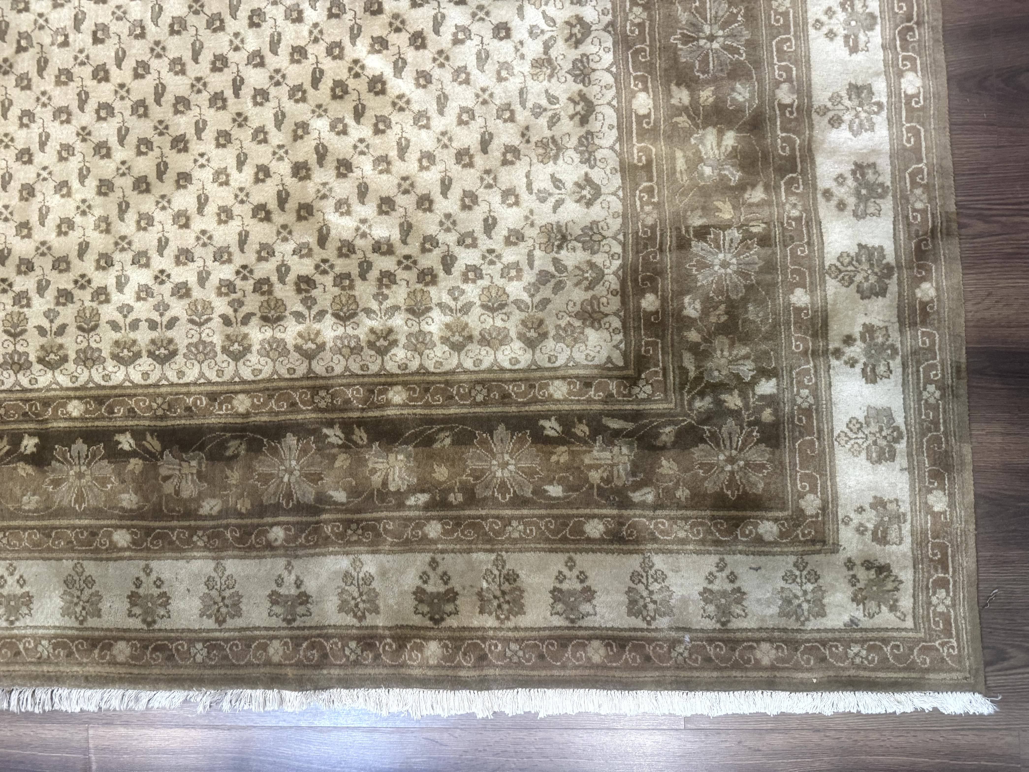 Indo Persian Rug, Allover Pattern, Beige, Wool Handmade Carpet - Jewel Rugs