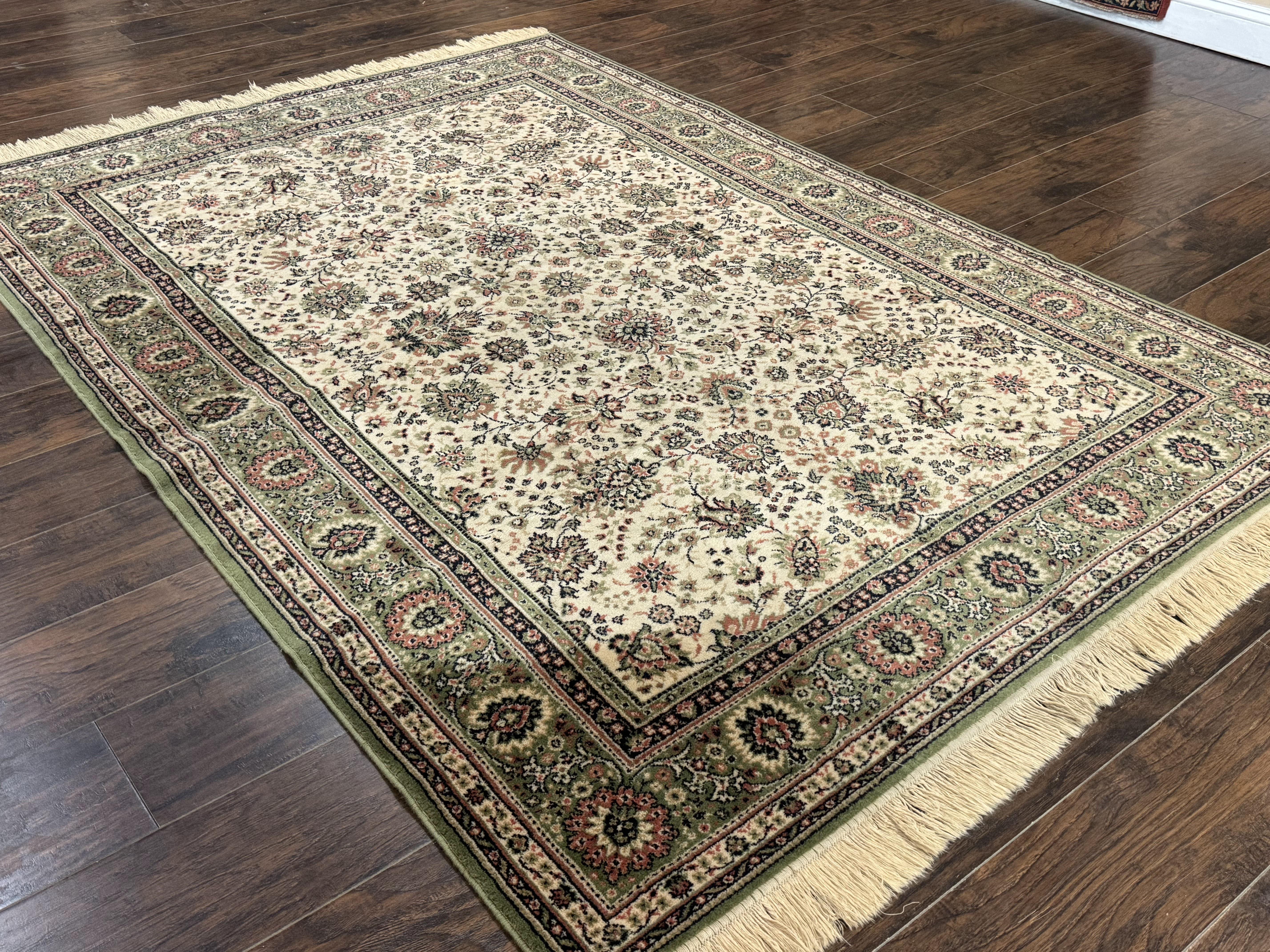 Couristan Rug 6x8, Vintage Belgium Power-Loomed Wool Oriental Carpet, Beige and Green, Allover Floral Area Rug - Jewel Rugs