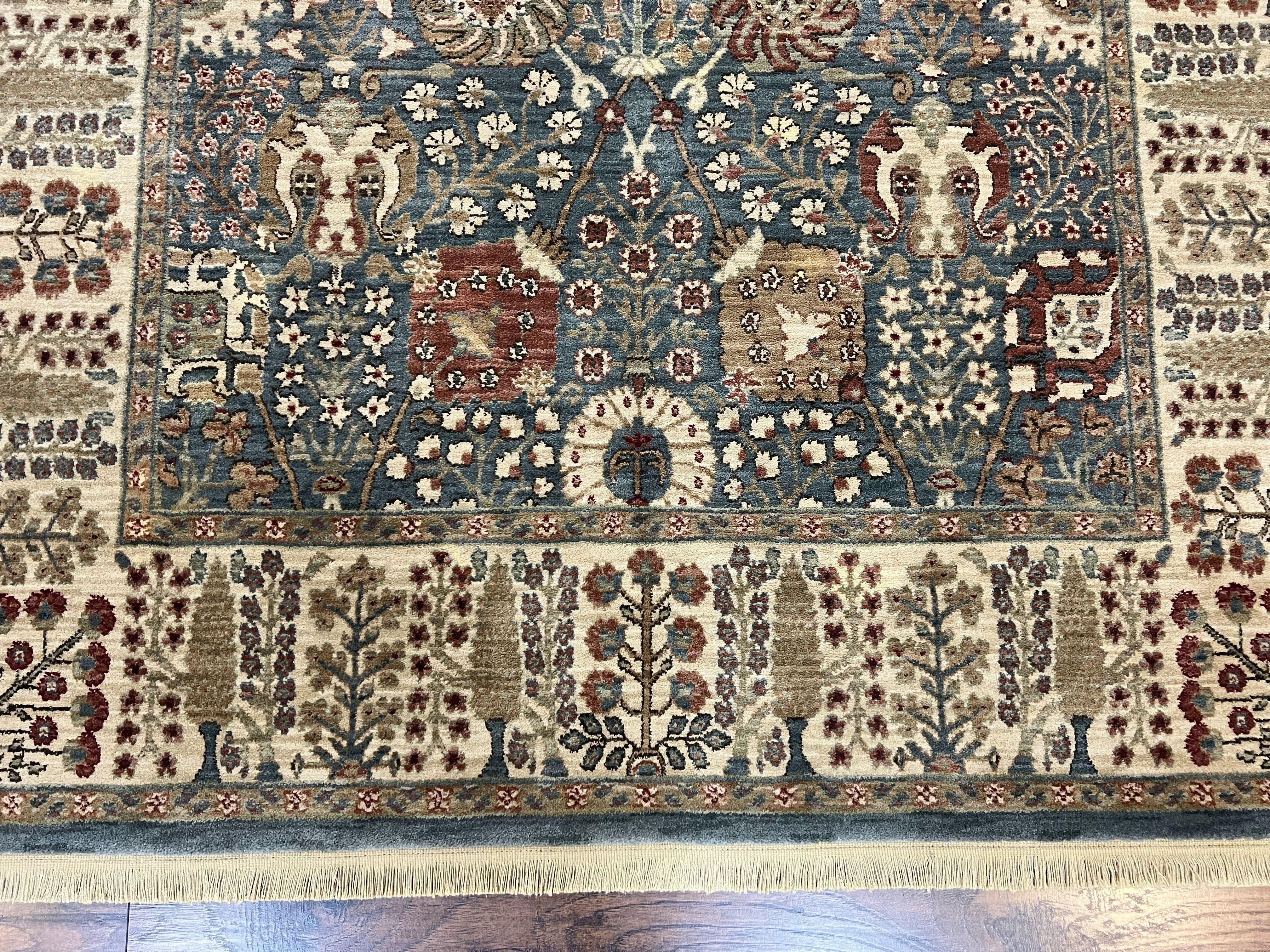 Belgium Power-Loomed Rug 5.6 x 7.6, Green and Cream Rug, Vintage Wool Area Rug, Oriental Carpet, Medium Sized Rug - Jewel Rugs