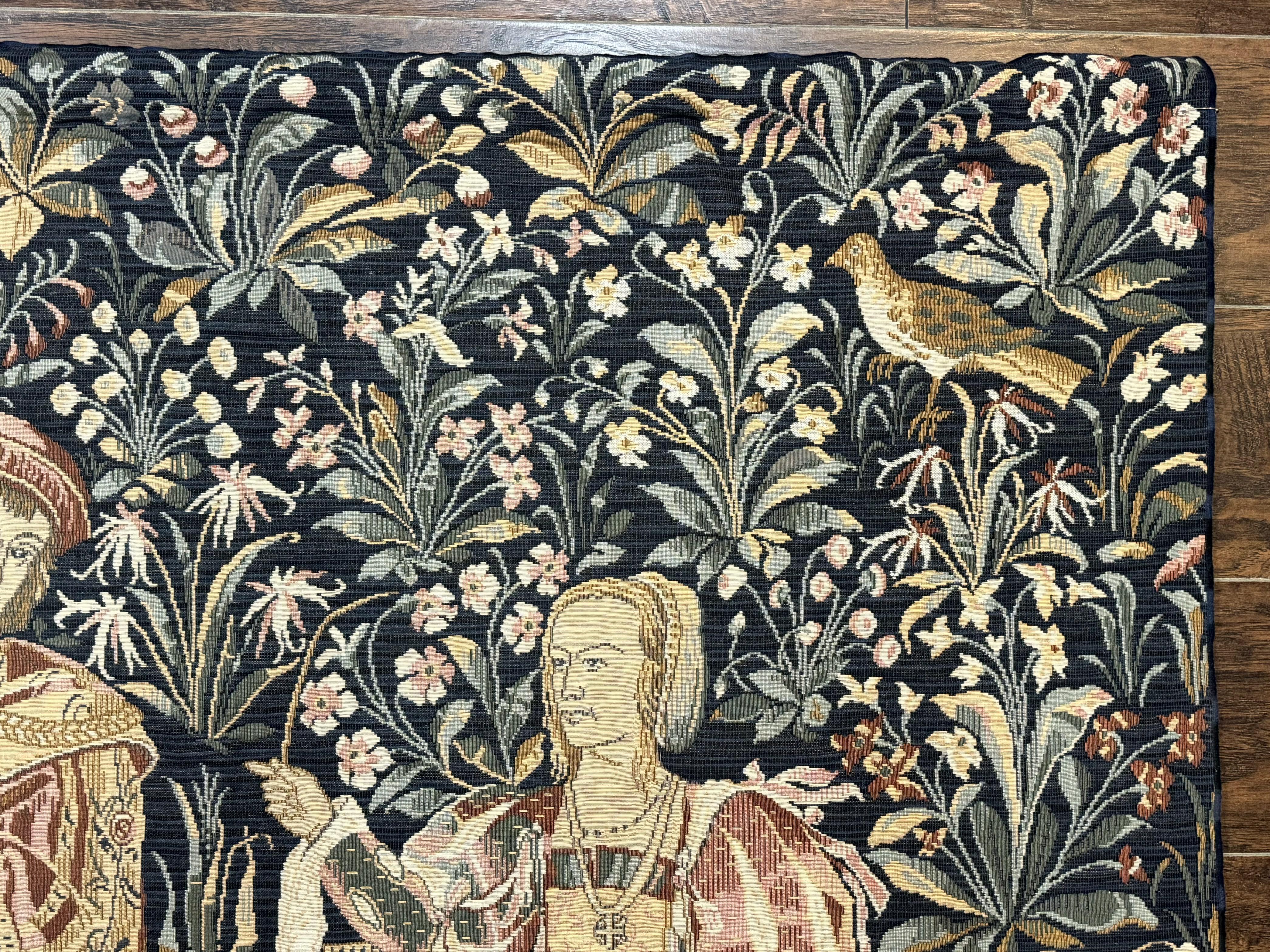 Vintage Belgium Tapestry 4x5, The Concet Musicians, Green - Jewel Rugs