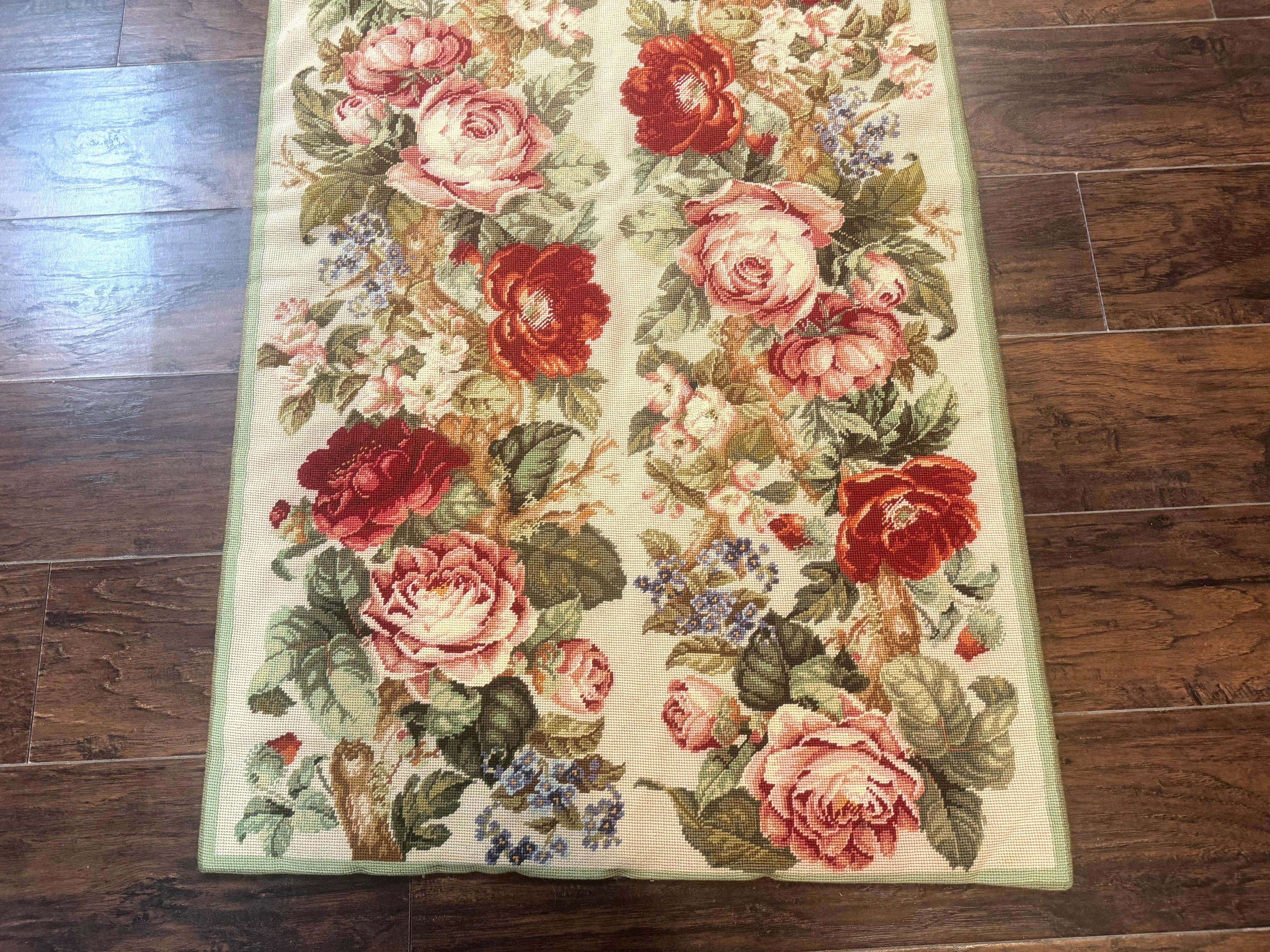 Small Needlepoint Rug 2.8 x 4.7, Floral, Vintage - Jewel Rugs