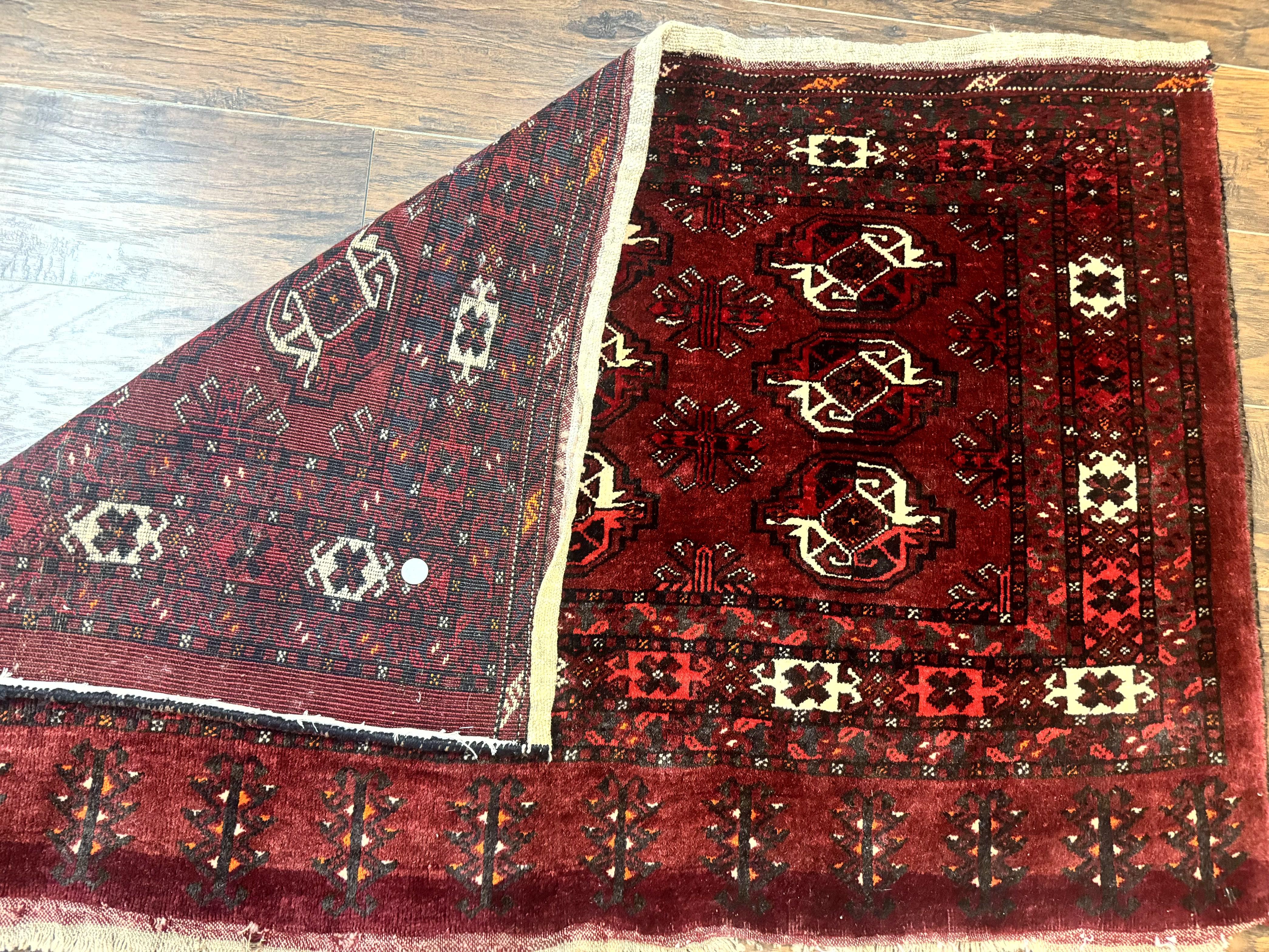 Antique Afghan Turkoman Mafrash Rug 3x5, Red, Hand Knotted, Wool, Tribal Collectible - Jewel Rugs