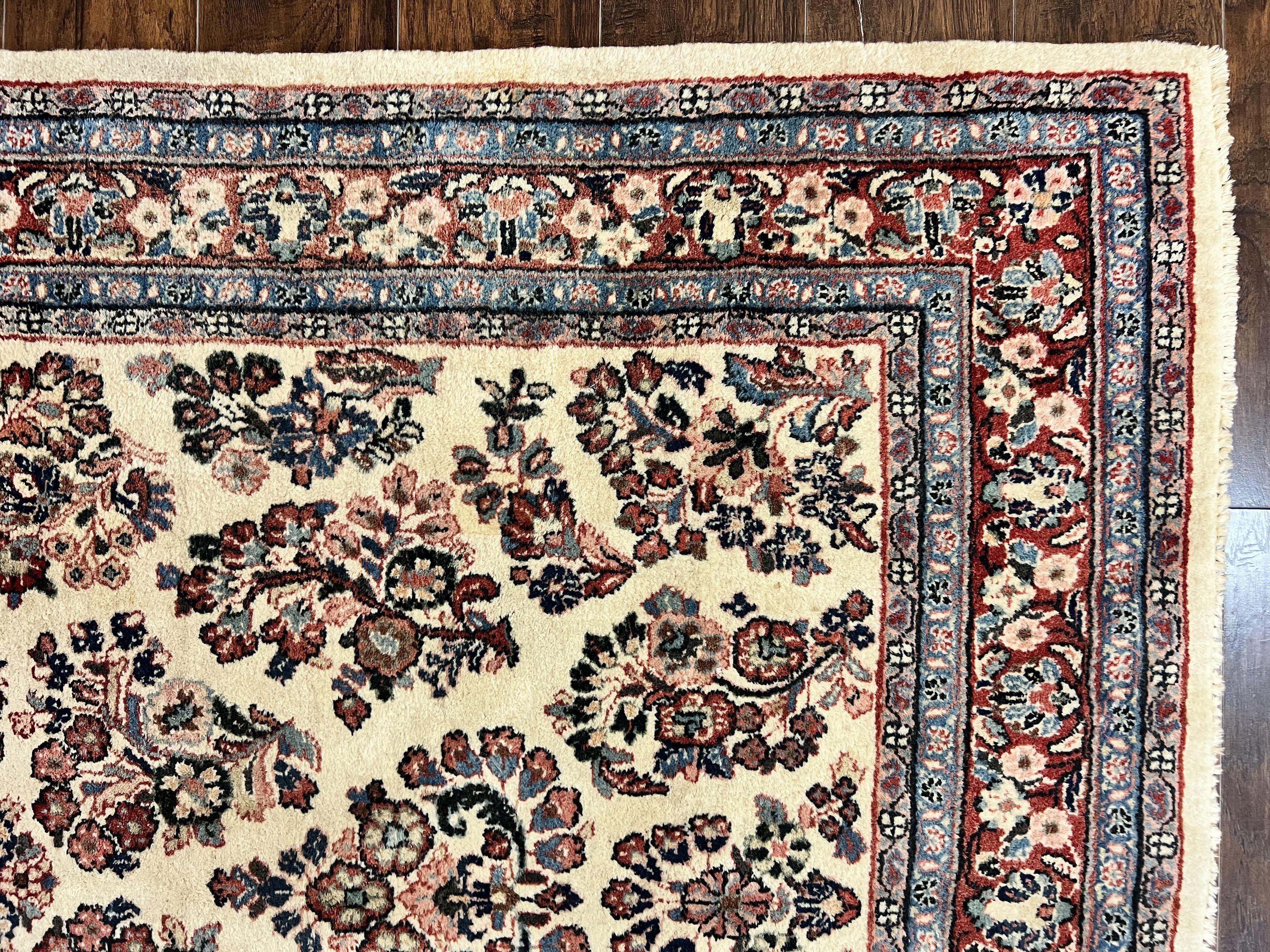 Persian Sarouk Rug 5x11, Wool Hand Knotted Antique Carpet, Ivory, Floral Allover Oriental Rug, 5 x 11 Traditional Oriental Rug - Jewel Rugs