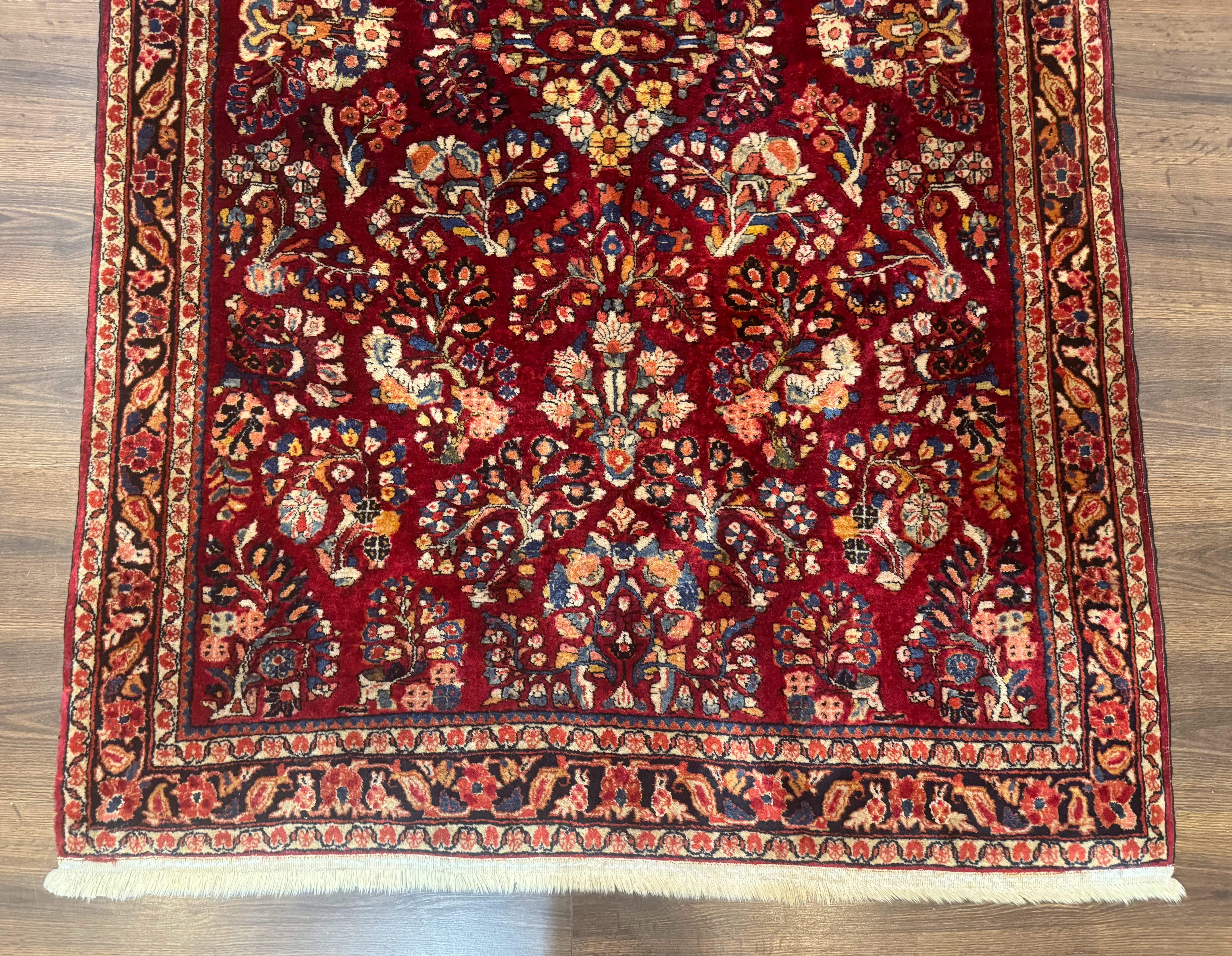 Antique Persian Sarouk Rug 4x6, Floral, Red, Wool Hand Knotted Fine 225 KPSI - Jewel Rugs