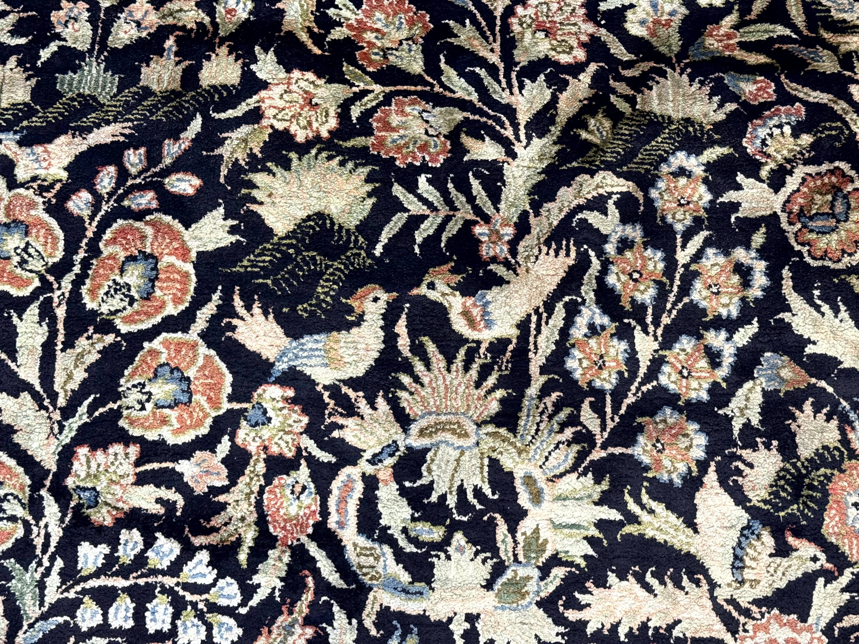 Silk Rug 4x6, Black and Cream, Floral & Bird Pictorials, Fine 330 KPSI, Sino Persian Rug - Jewel Rugs