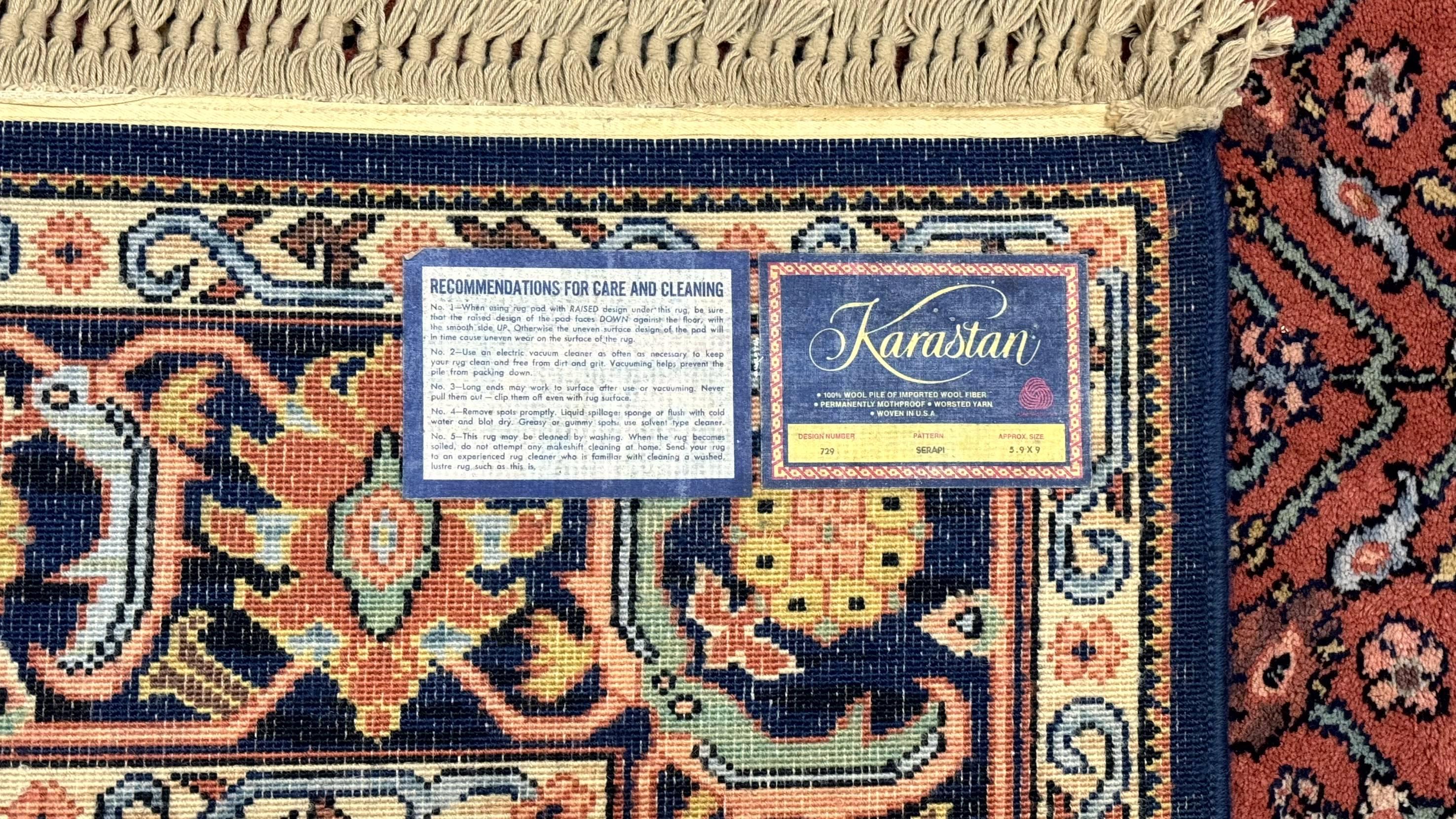 5.9 x 9 Karastan Serapi Rug #729, Wool Karastan Carpet, Original 700 Series, Red and Dark Blue, Discontinued, 6x9 Vintage Karastan, Rare - Jewel Rugs
