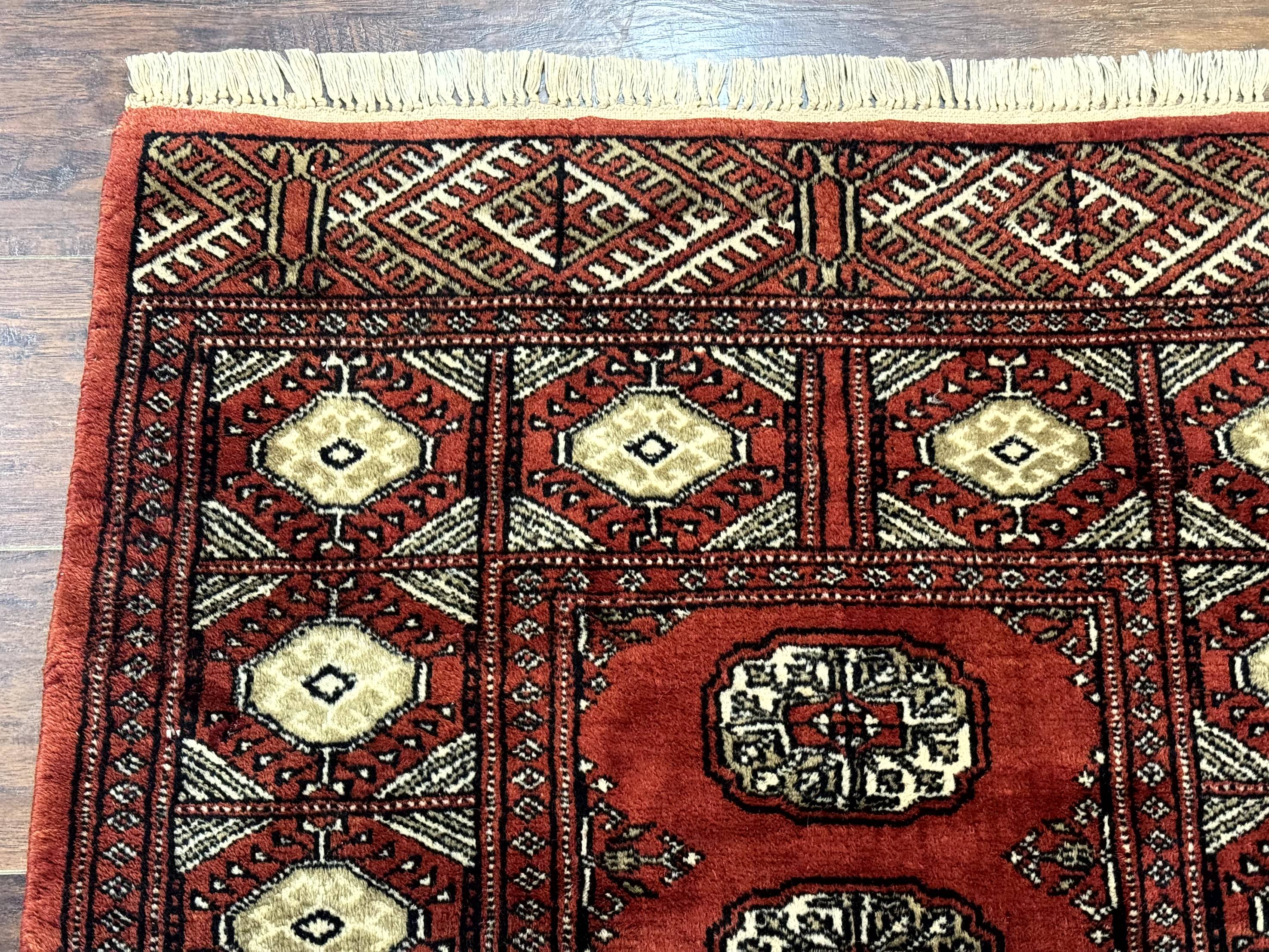 Red Pakistani Turkoman Rug 3x5, Bokhara Design, Vintage, Signed - Jewel Rugs