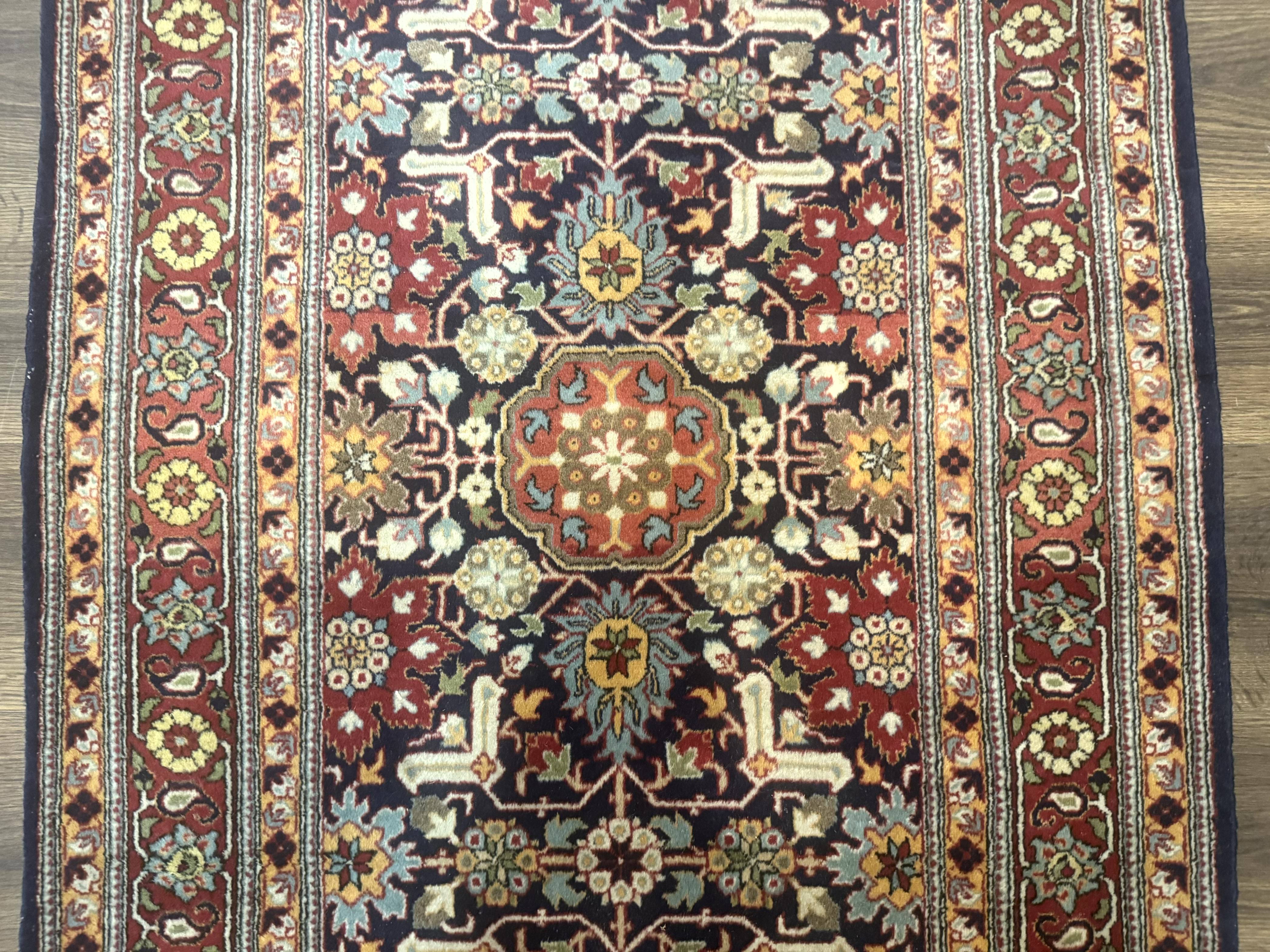 Turkish Hereke Rug 3x5, Navy Blue and Red, Fine 210 KPSI - Jewel Rugs