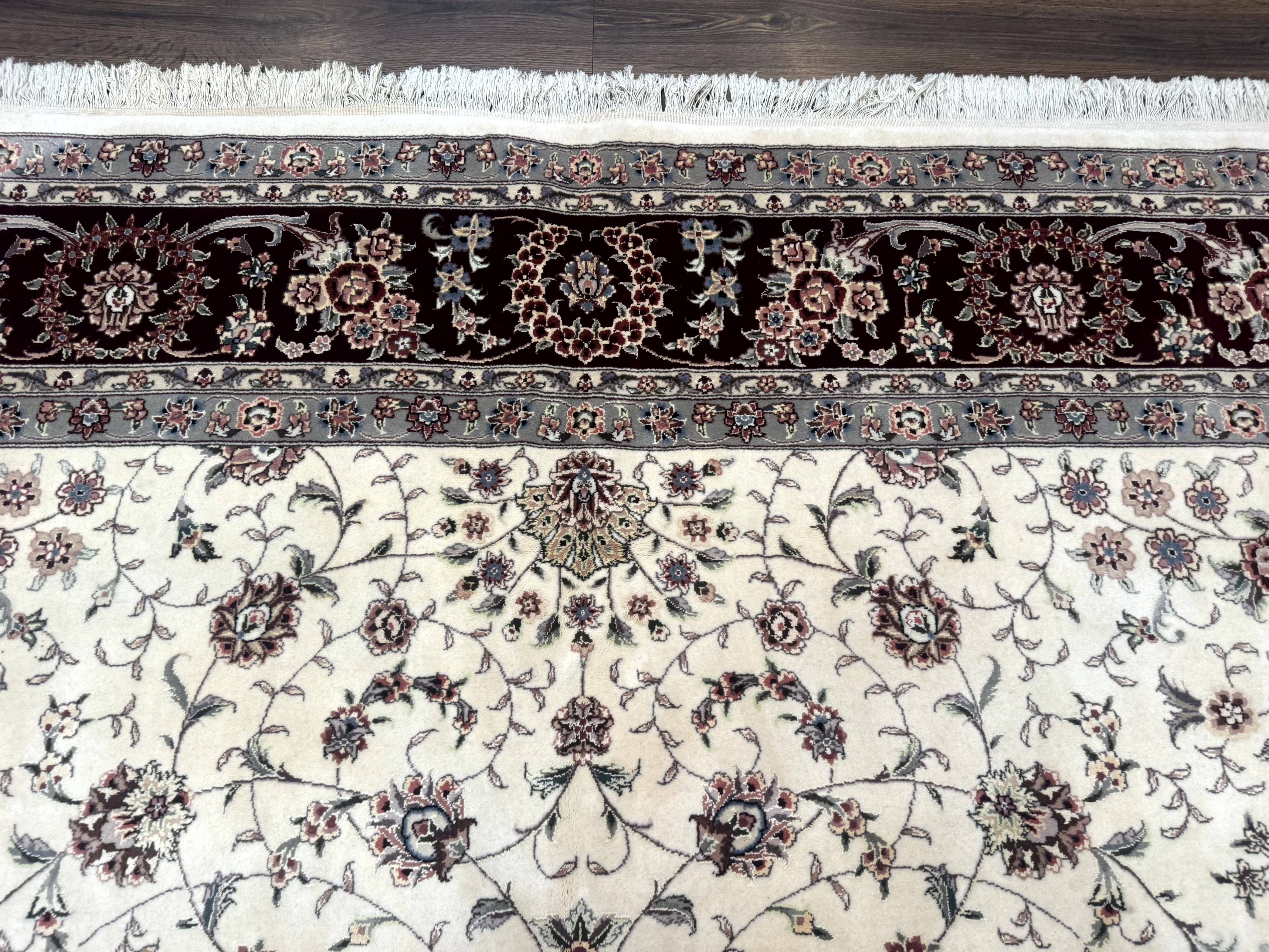 Sino Persian Rug 9x12, Floral Allover Design, 170 KPSI, Ivory and Dark Maroon - Jewel Rugs
