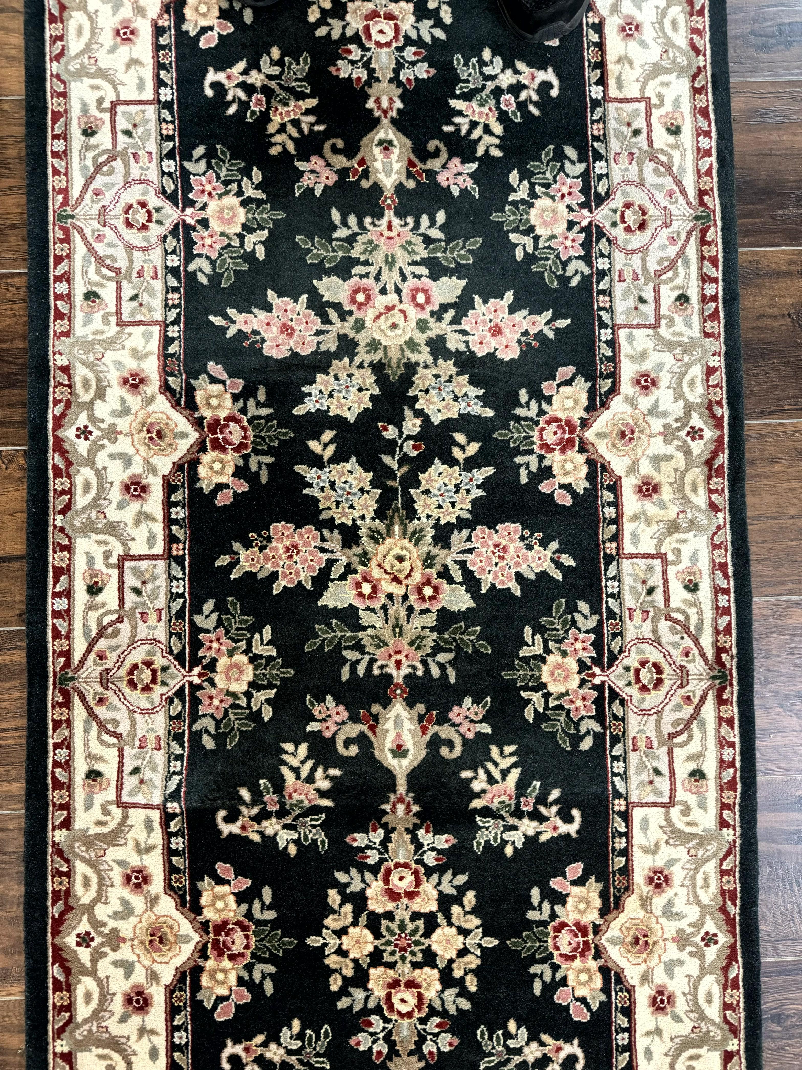 Long Pak Persian Runner Rug 2.7 x 21, Floral Allover, Dark Green and Beige, Handmade Wool Runner Rug, 21ft Runner for Hallway - Jewel Rugs