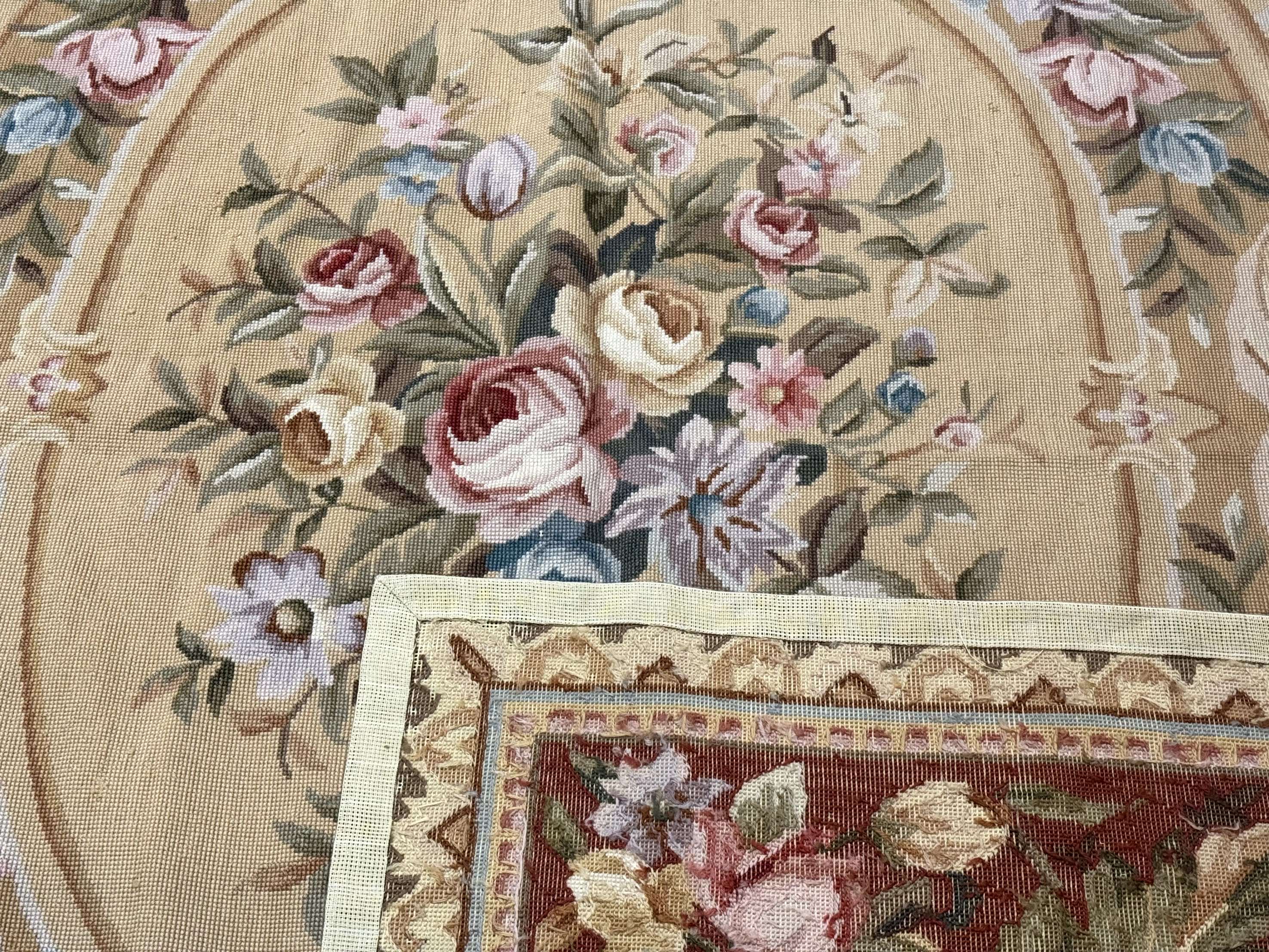 Needlepoint Rug 8x10, Aubusson Savonnerie European Carpet, Floral, Elegant - Jewel Rugs
