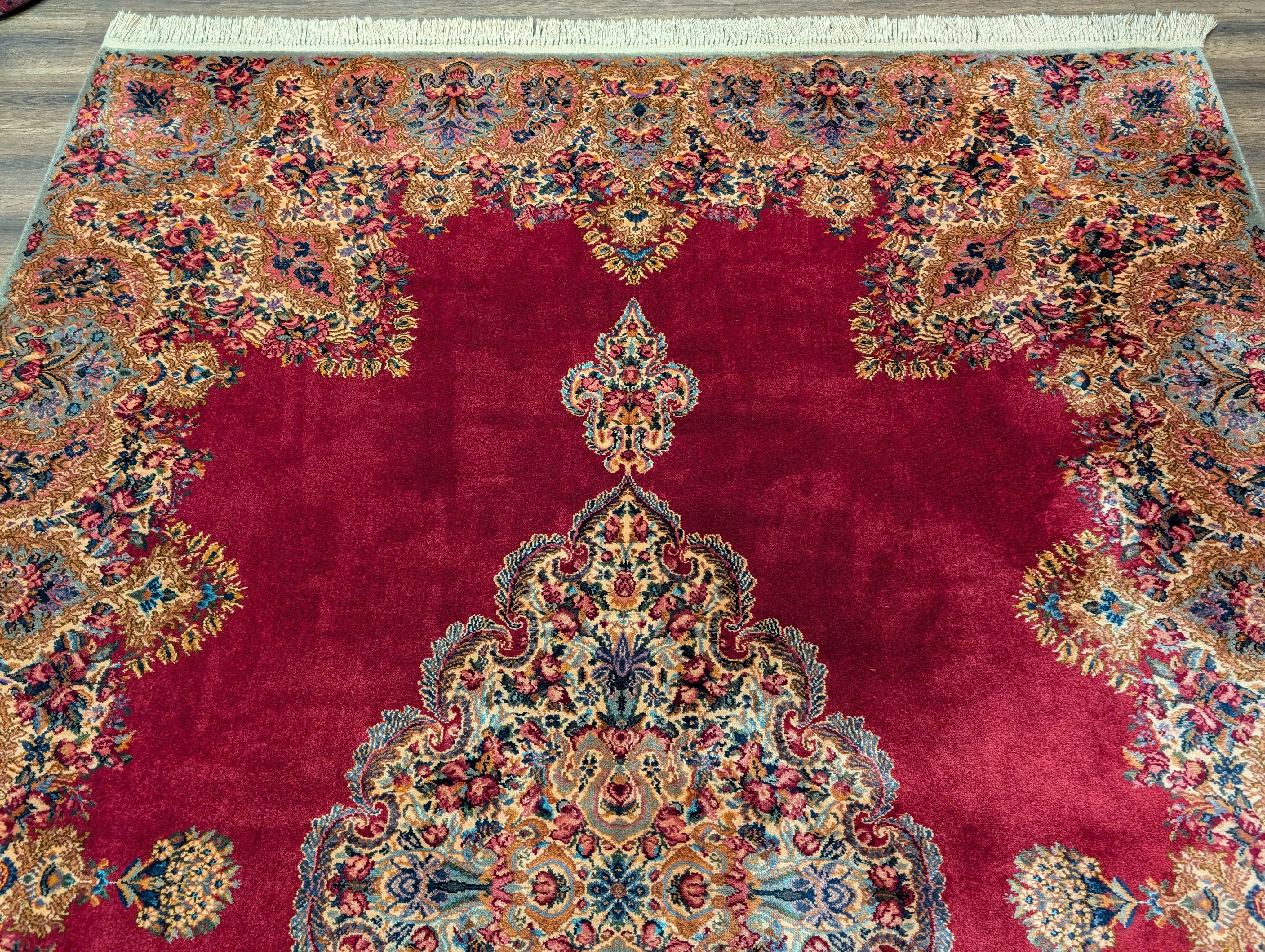 Karastan Rug 8.8 x 12, Kirman Red Medallion #762, Wool Vintage Karastan - Jewel Rugs