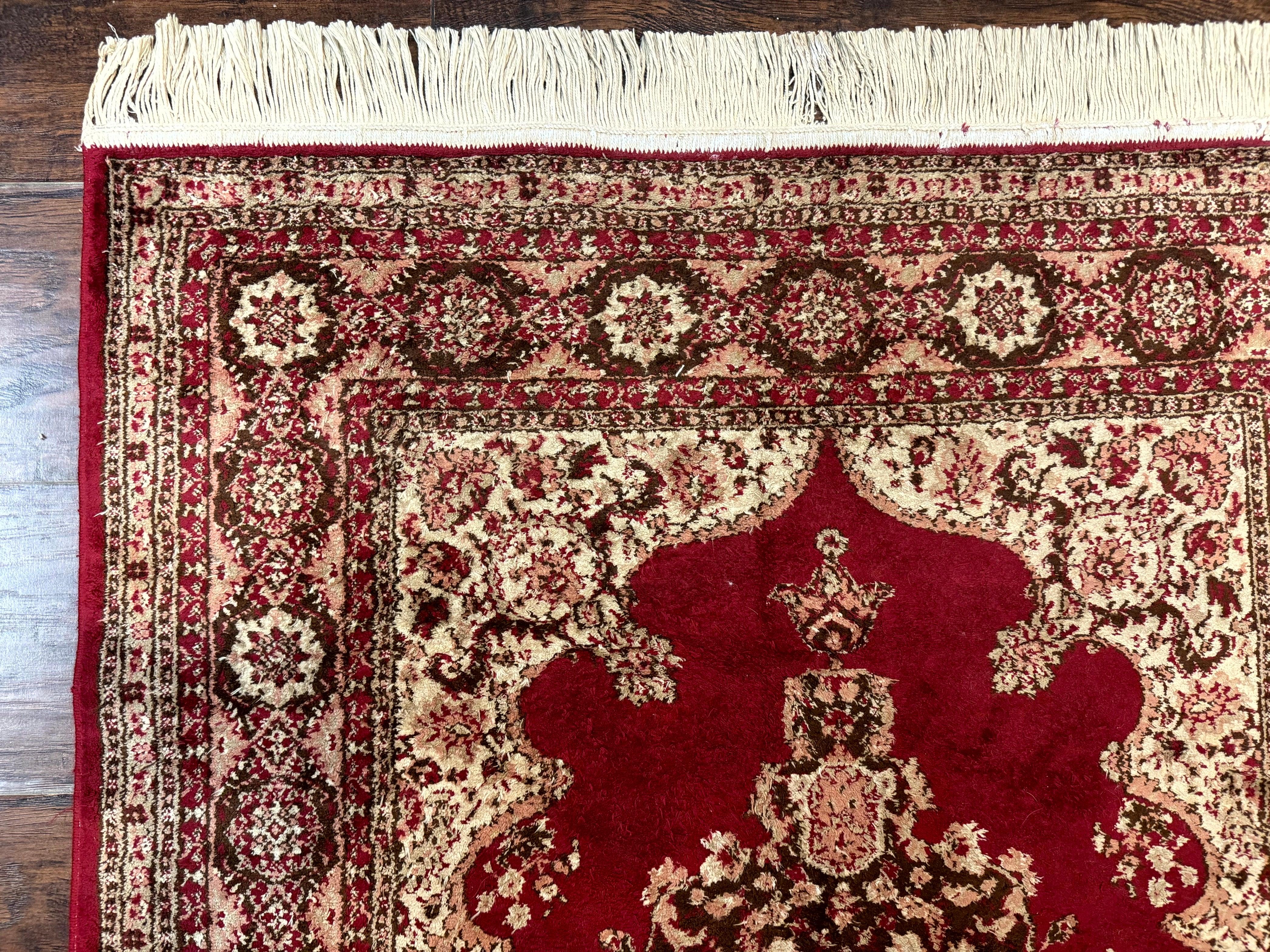 Vintage Art Silk Rug 3x4, Traditional Oriental Persian Design Rug, Belgium Power Loomed Rug, Red and Beige, Semi Open Field Kerman Rug - Jewel Rugs