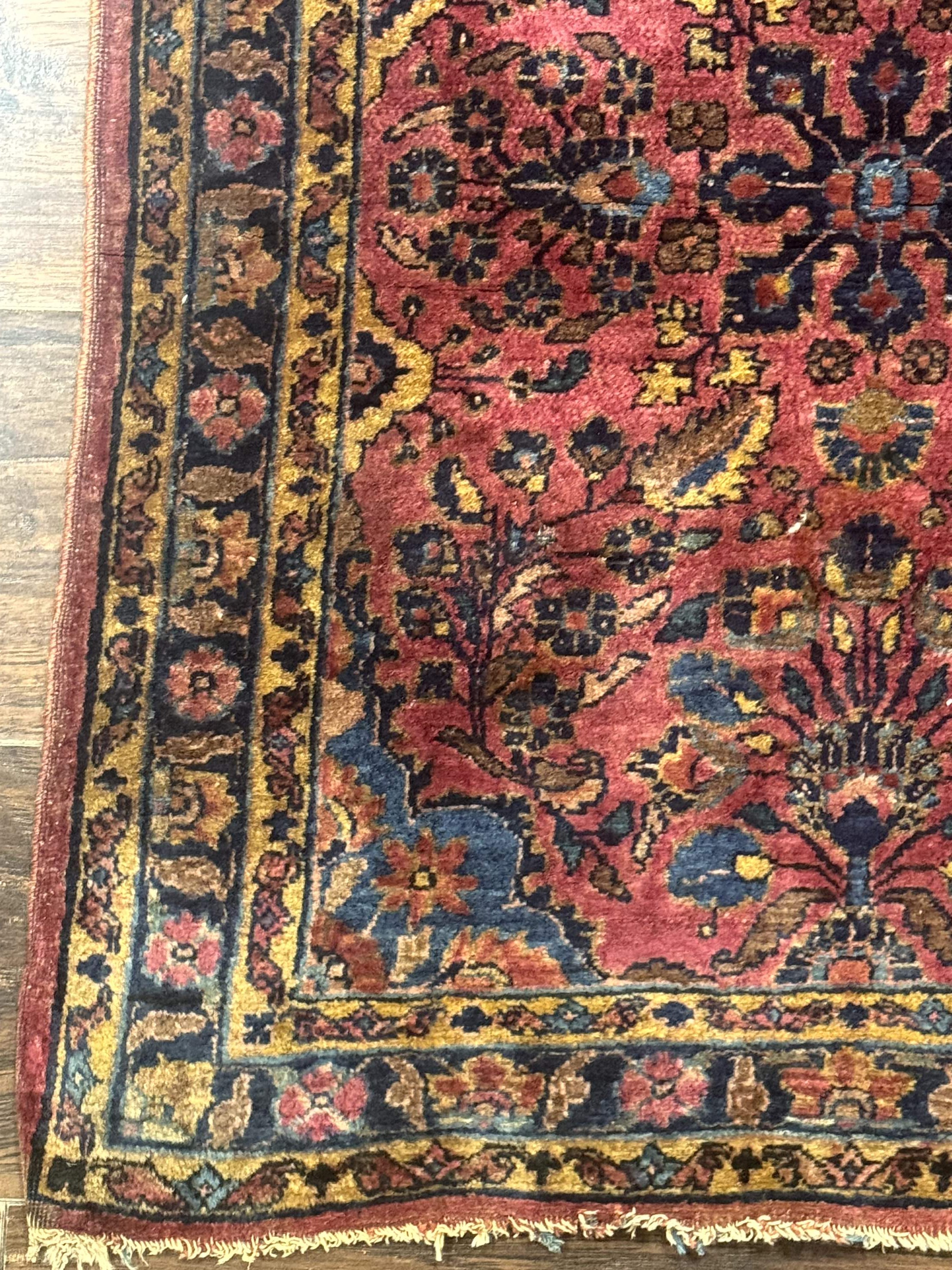 Antique Persian Sarouk Rug 2x3 – Red, Hand-Knotted Wool Accent Rug - Jewel Rugs