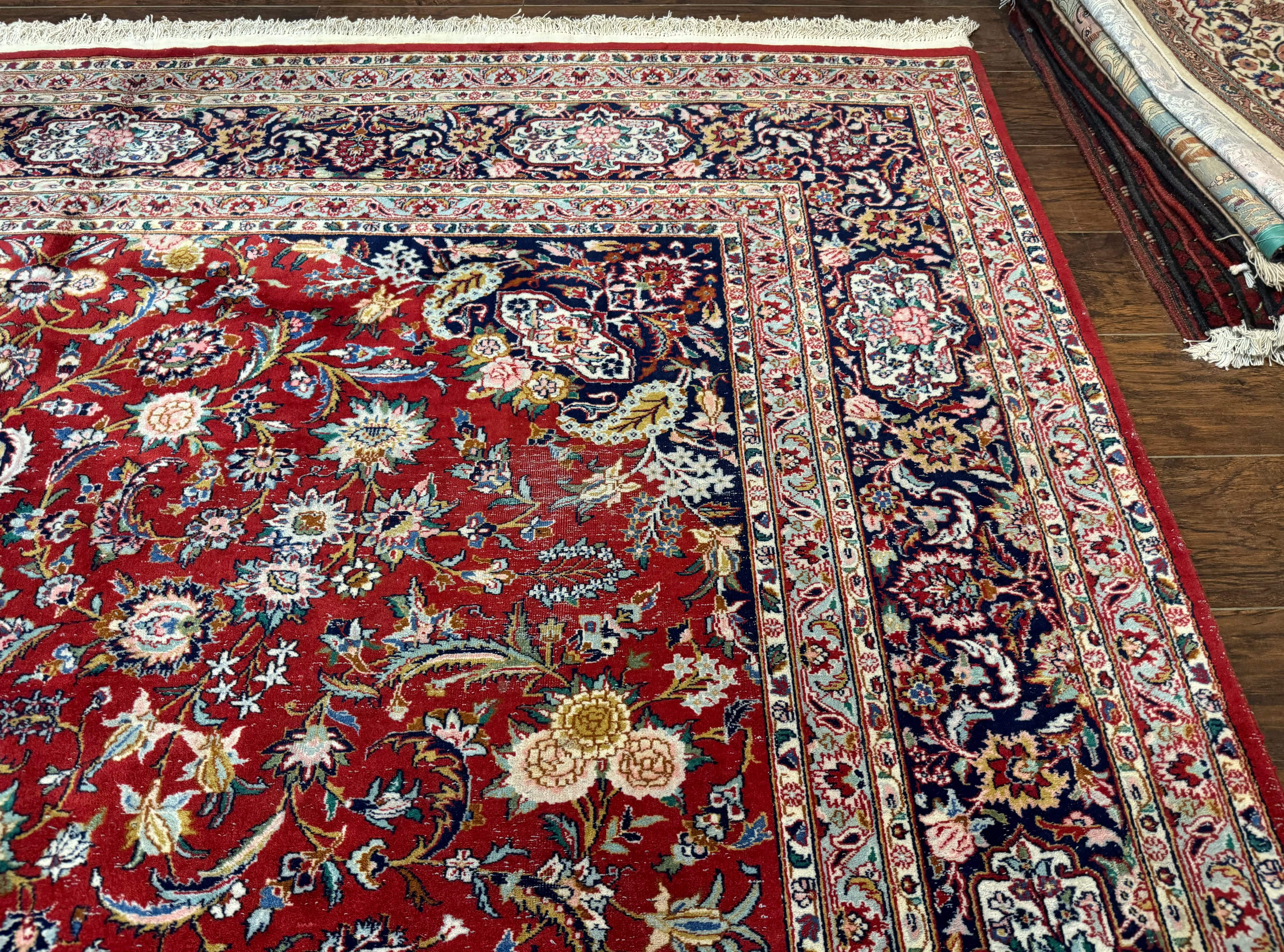 Indo Persian Rug 9x11 ft – Red and Navy, Hand-Knotted Traditional Wool Carpet - Jewel Rugs