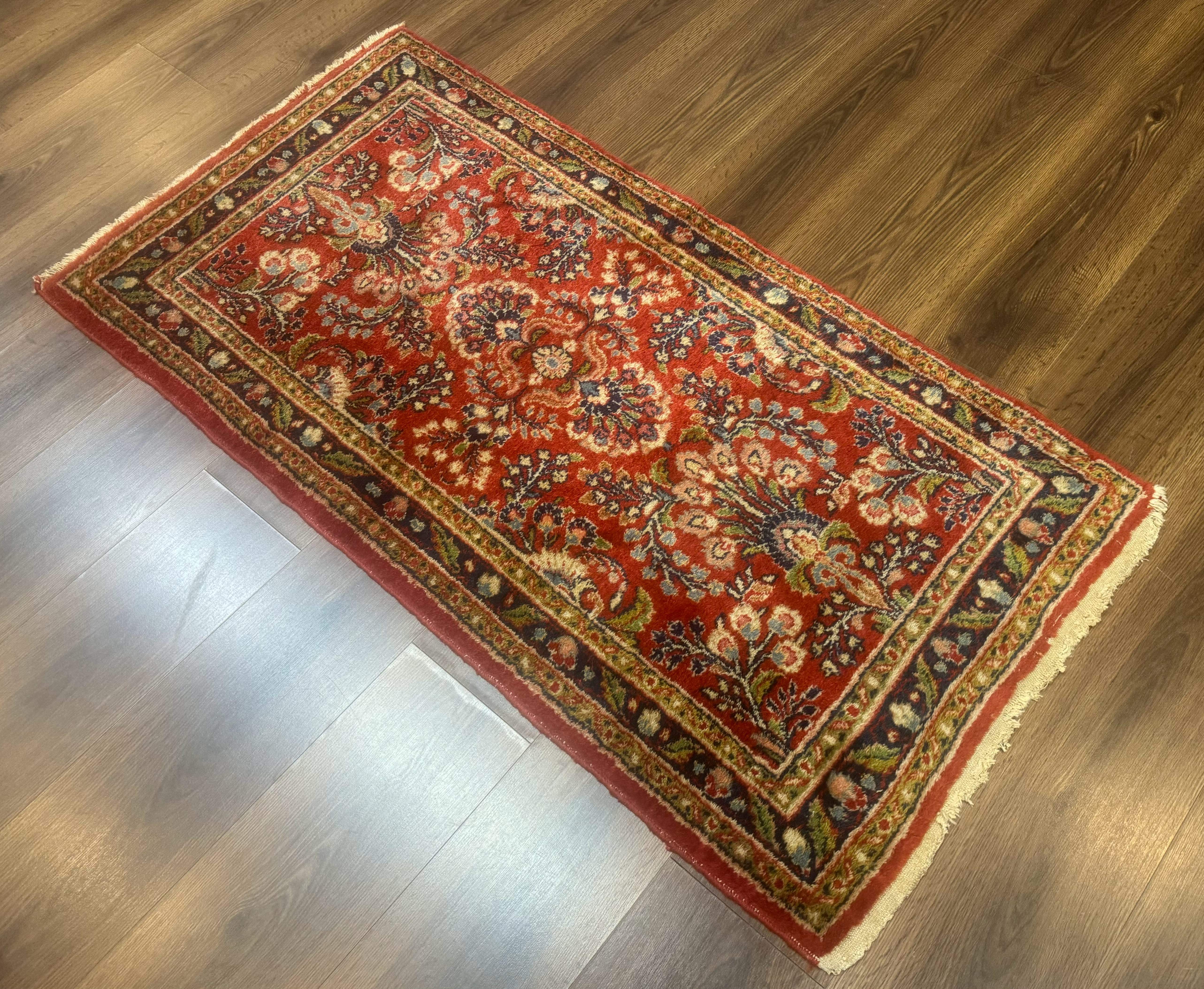 Persian Sarouk Rug 2x5 – Small Red Hand-Knotted Wool Carpet - Jewel Rugs