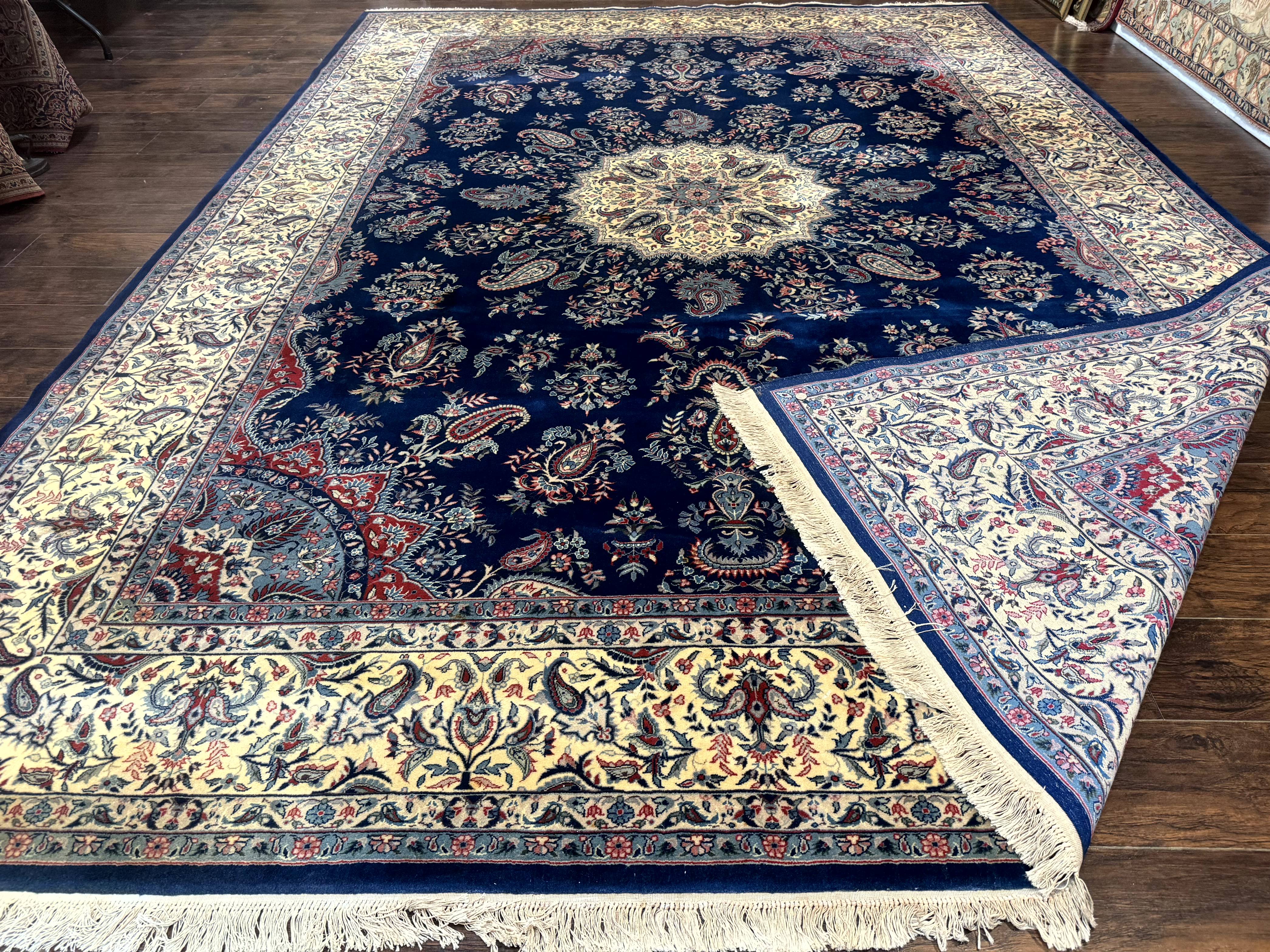 Sino Persian Kerman Rug 10x14, Blue and Beige, Floral Medallion, Fine 240 KPSI - Jewel Rugs