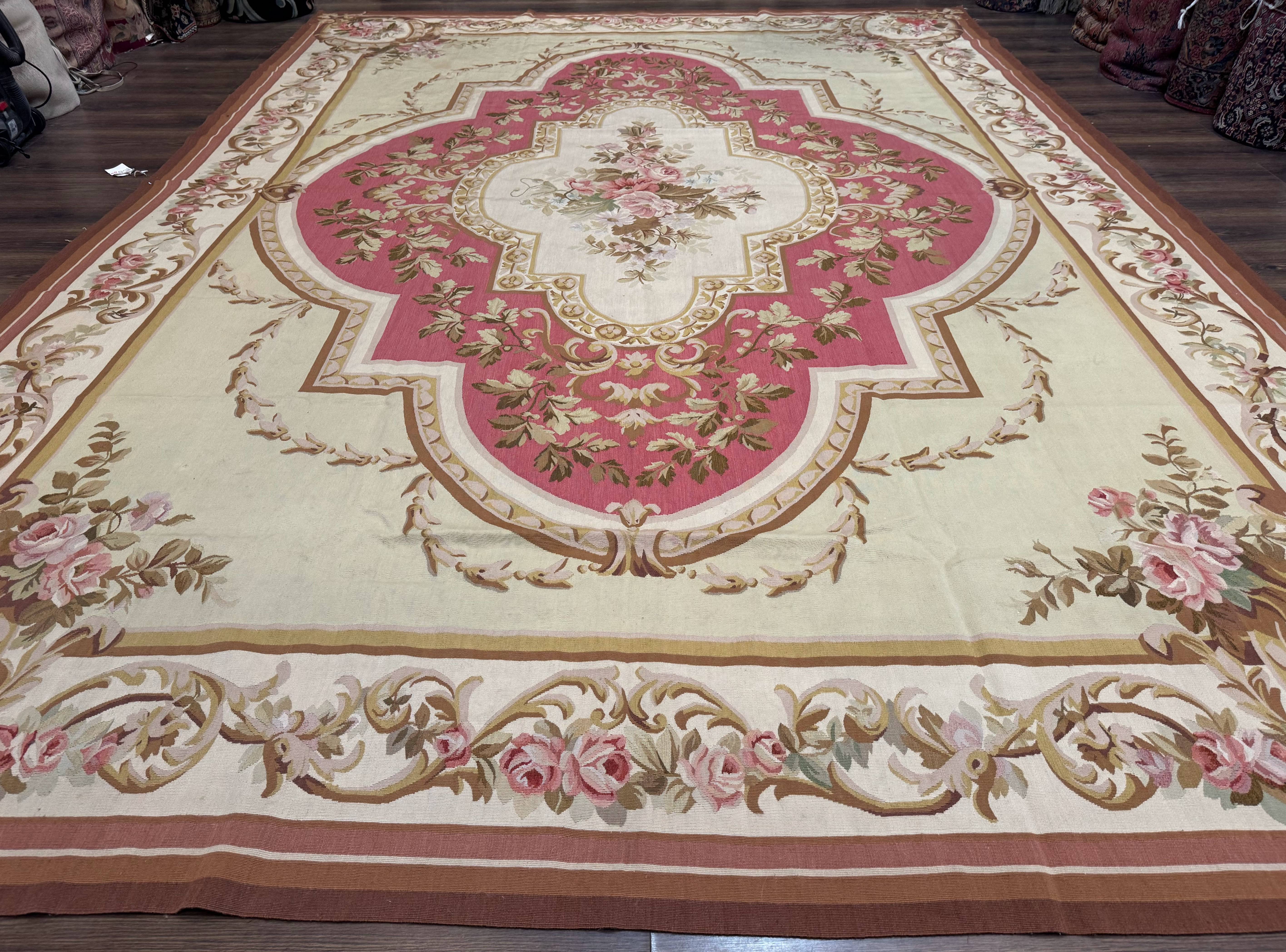 Large Aubusson Rug 10x14, European Elegant French Design, Floral Carpet - Jewel Rugs