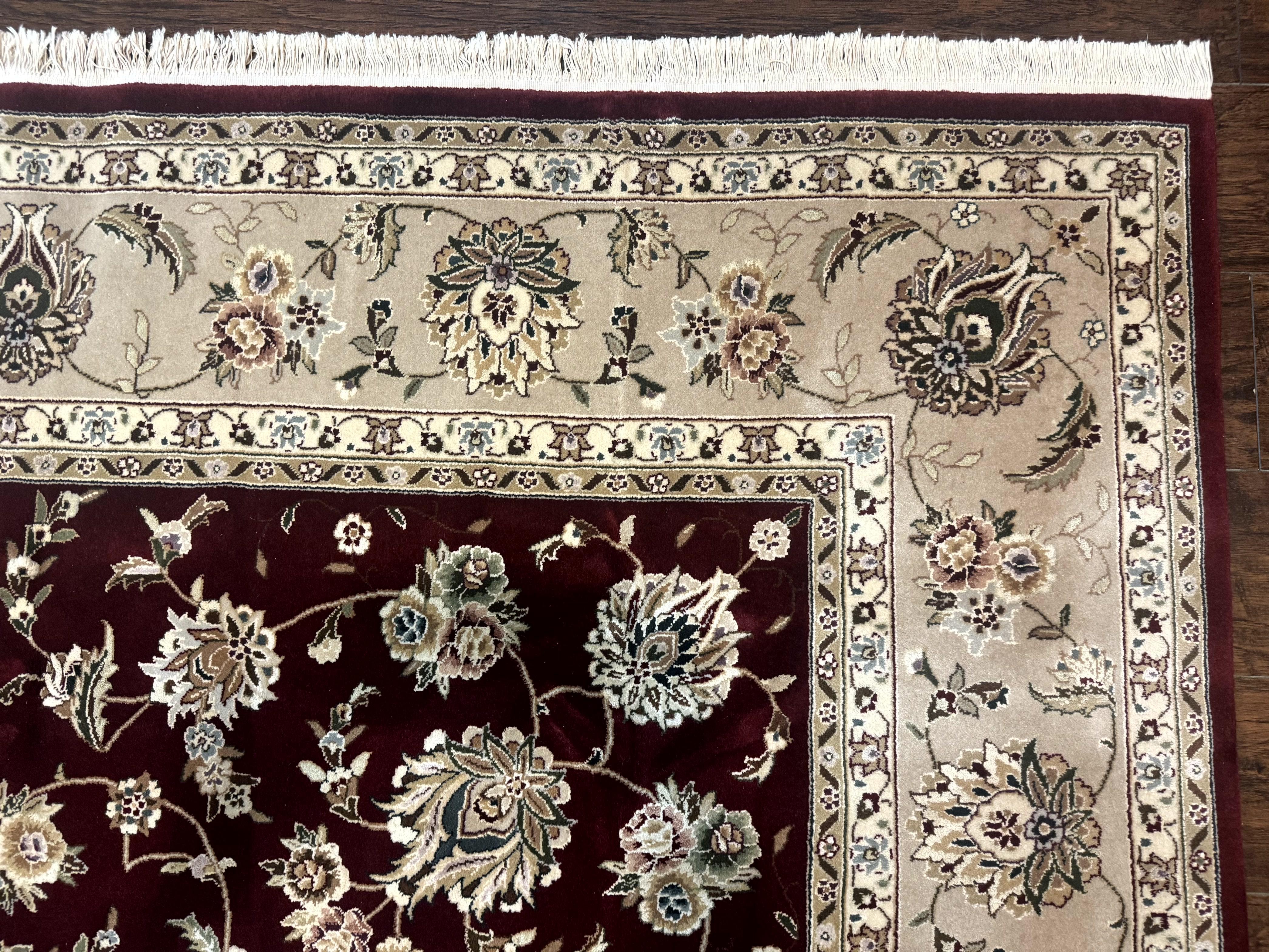 Maroon Persian Rug 8x10, Floral Allover, Traditional Area Rug, Wool and Silk Highlights, Sino Persian Carpet - Jewel Rugs