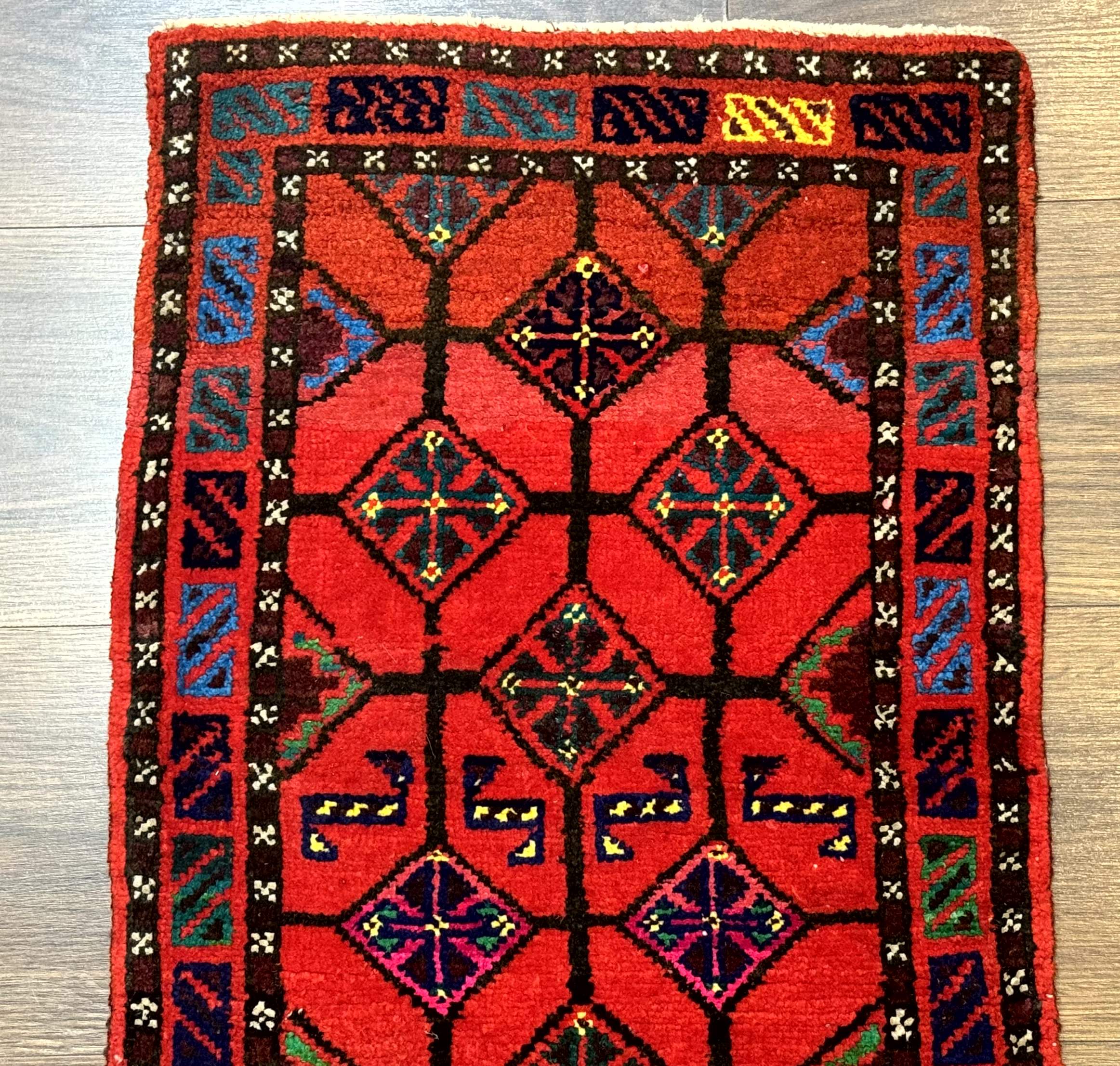 Small Red Persian Balouchi Rug 1.5 x 2, Tribal Rug, Wool - Jewel Rugs