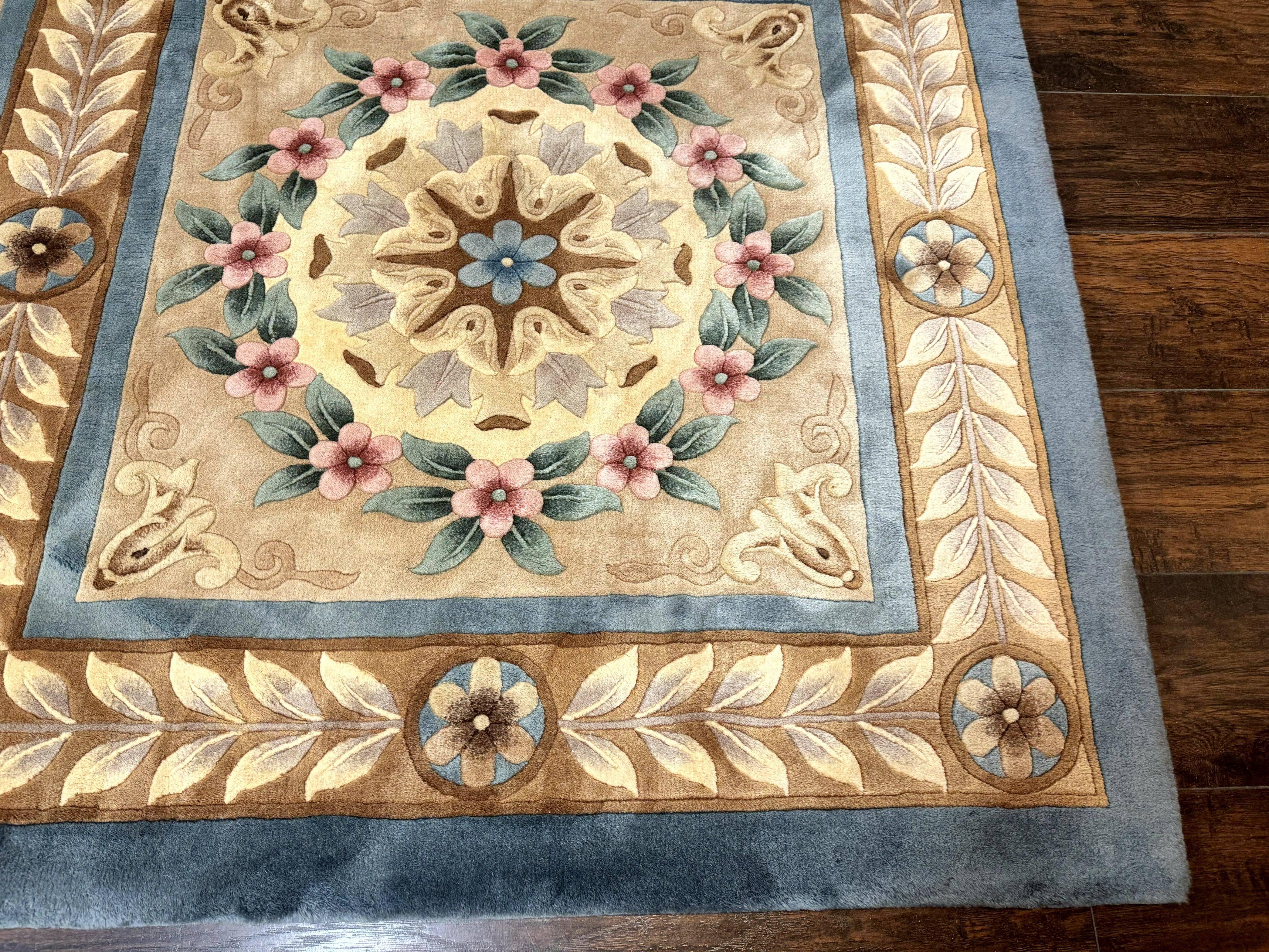 Chinese Aubusson Wool Rug 10x13, European Panel Design, Elegant Carpet, Vintage Handmade Plush Wool Pile Carpet, 90 Line Rug, Tan - Jewel Rugs