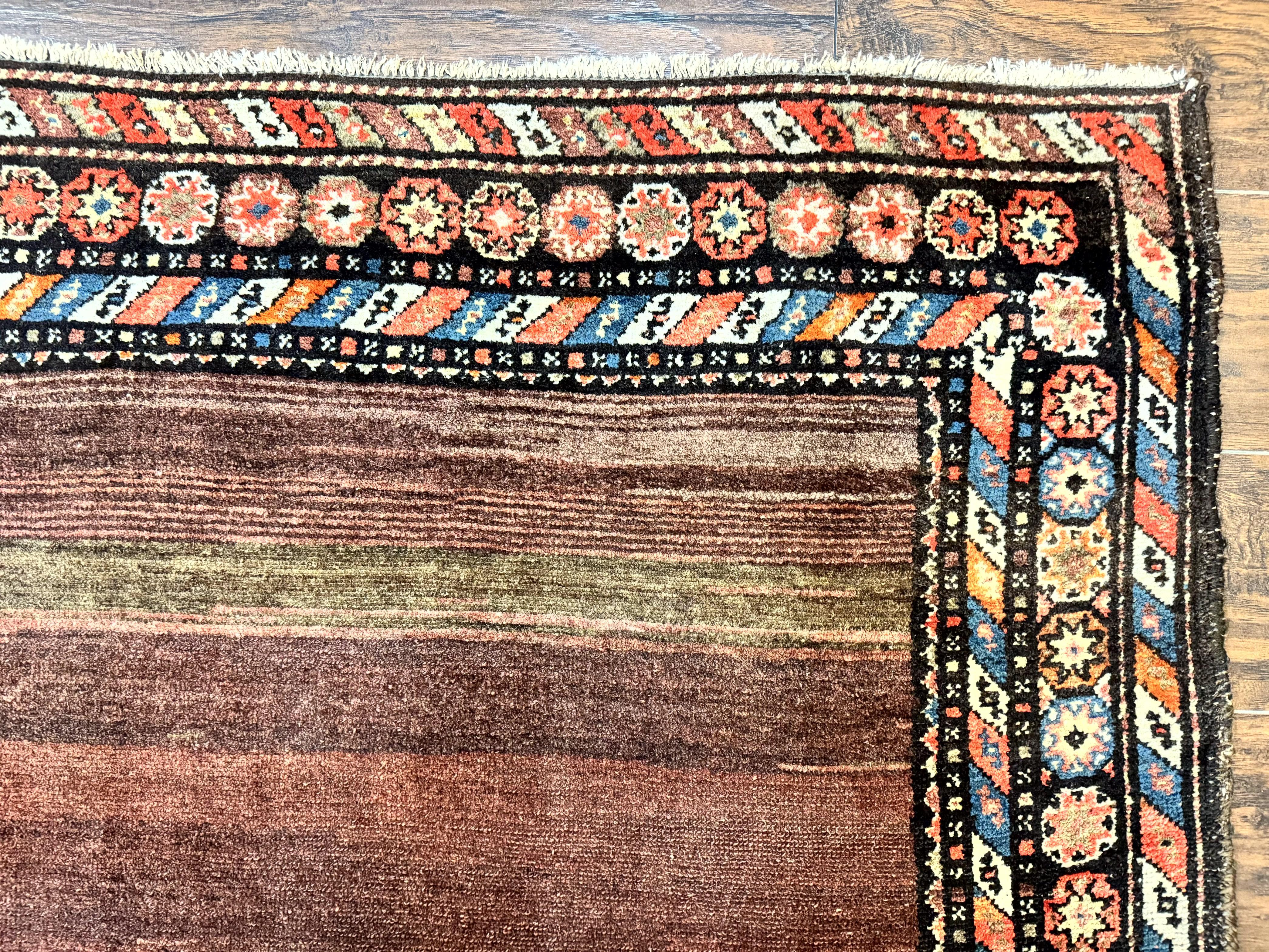 Antique Persian Rug 4x7, Sarab Tribal Wool Carpet, Brown and Multicolor, Handmade Wide Runner Rug 4 x 7, Open Field, Rainbow Border - Jewel Rugs
