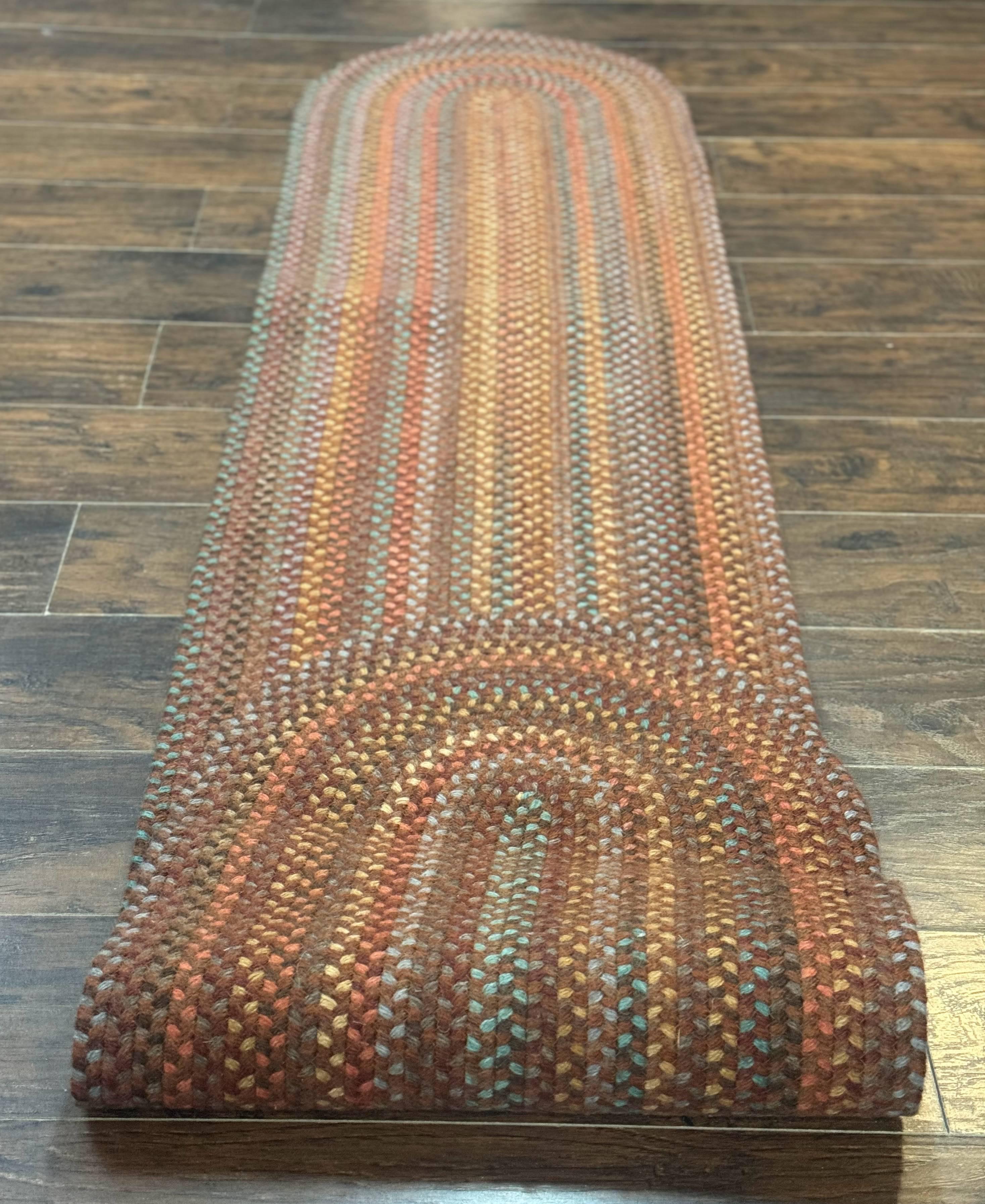 American Braided Runner Rug 2 x 9, Multicolor Vintage Hand Braided Runner 2x9 ft, Oval Braided Runner, Rare Size - Jewel Rugs