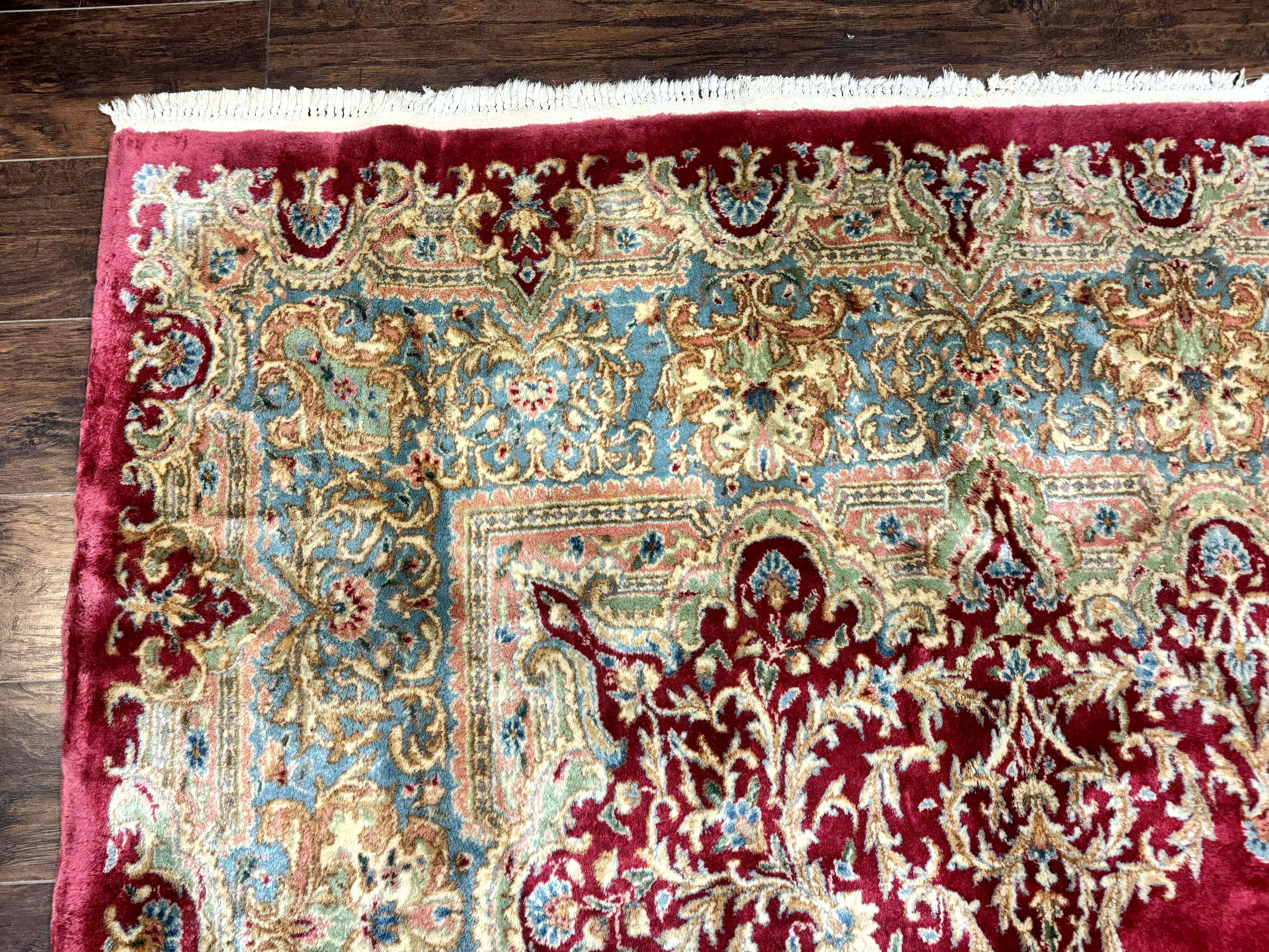 Persian Kirman Rug 10x14, Semi Open Field, Large Vintage Persian Carpet, Handmade Wool Rug, Red - Jewel Rugs