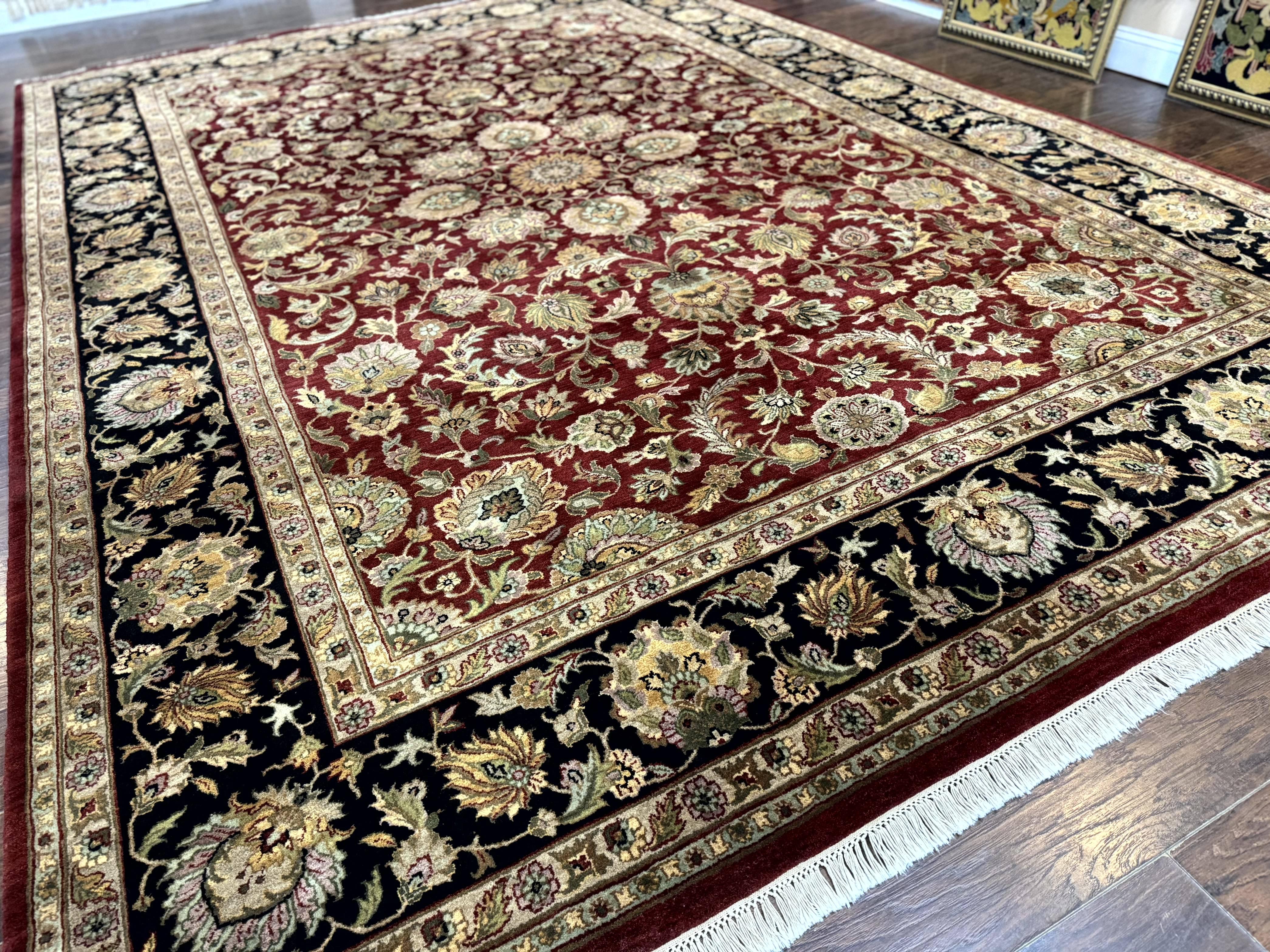 Indian Agra Rug 10x14, Traditional Oriental Carpet, Room Sized Wool Area Rug, Floral, Maroon - Jewel Rugs