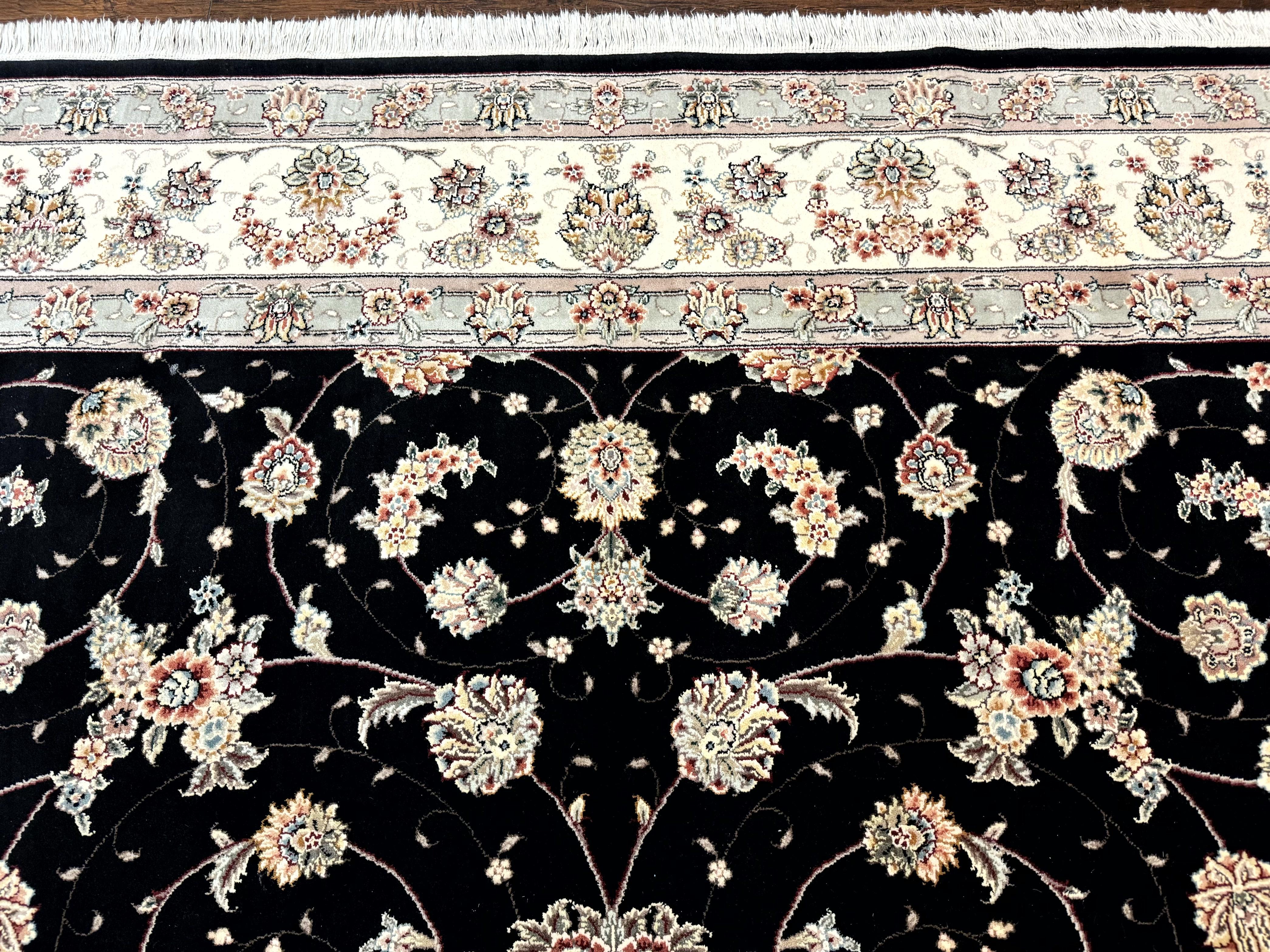 Sino Persian Rug 8x10, Wool and Silk, Black & Ivory - Jewel Rugs
