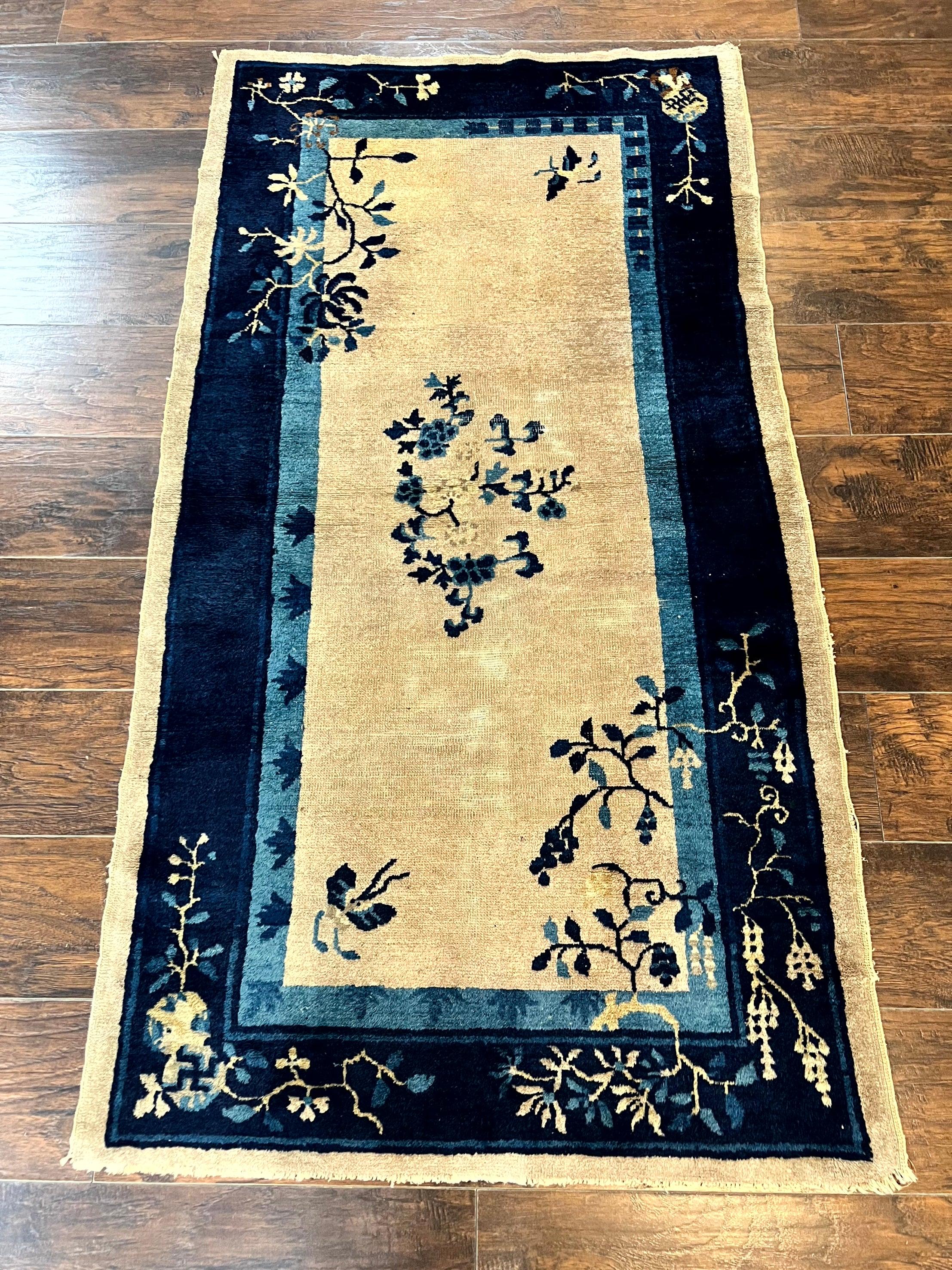 Antique Chinese Wool Rug 3x6, Floral, Handmade, Chinese Peking Rug - Jewel Rugs