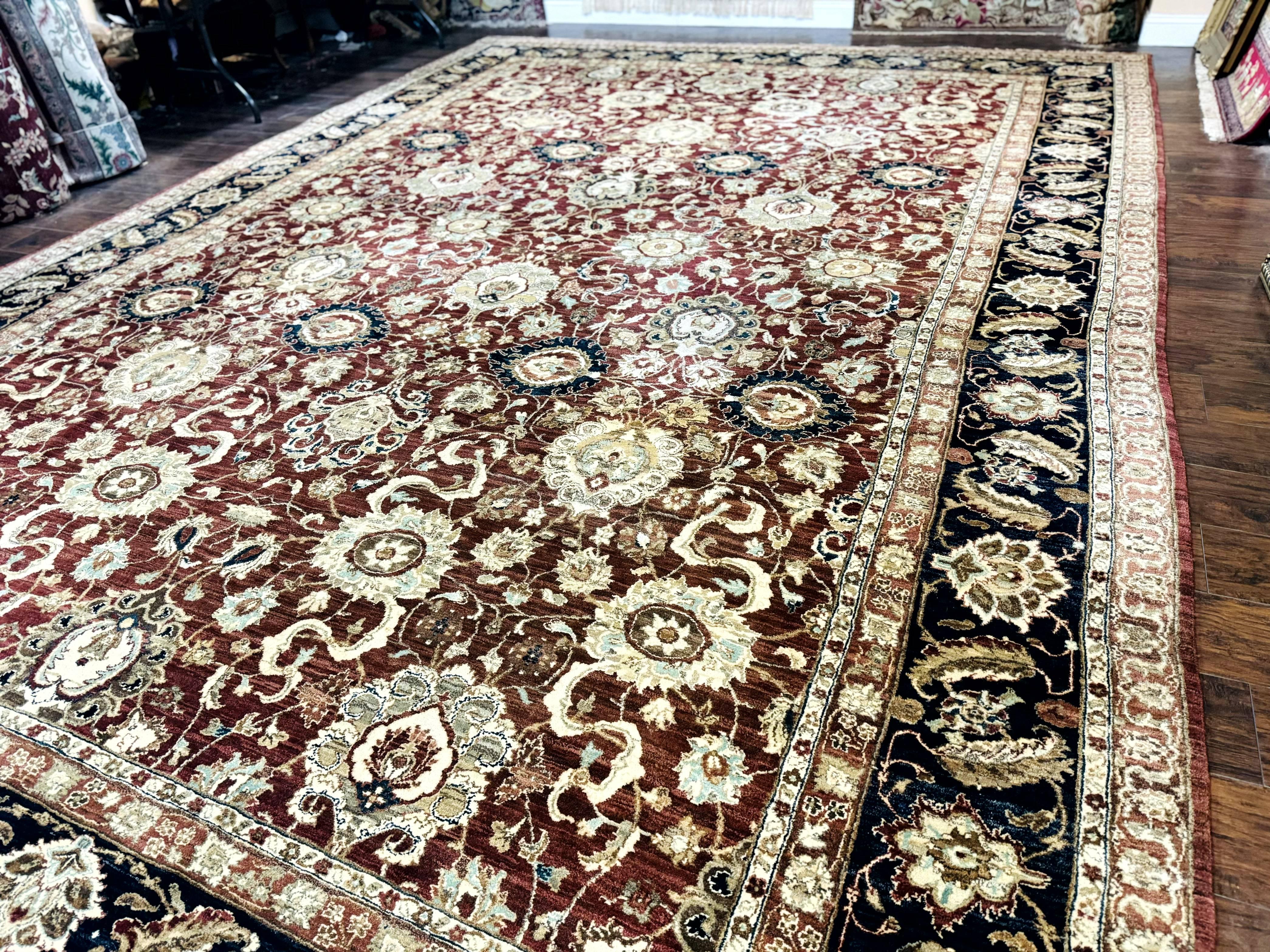 Palace Sized Indian Agra Rug 12x17, Wool Handmade Floral Allover Carpet - Jewel Rugs